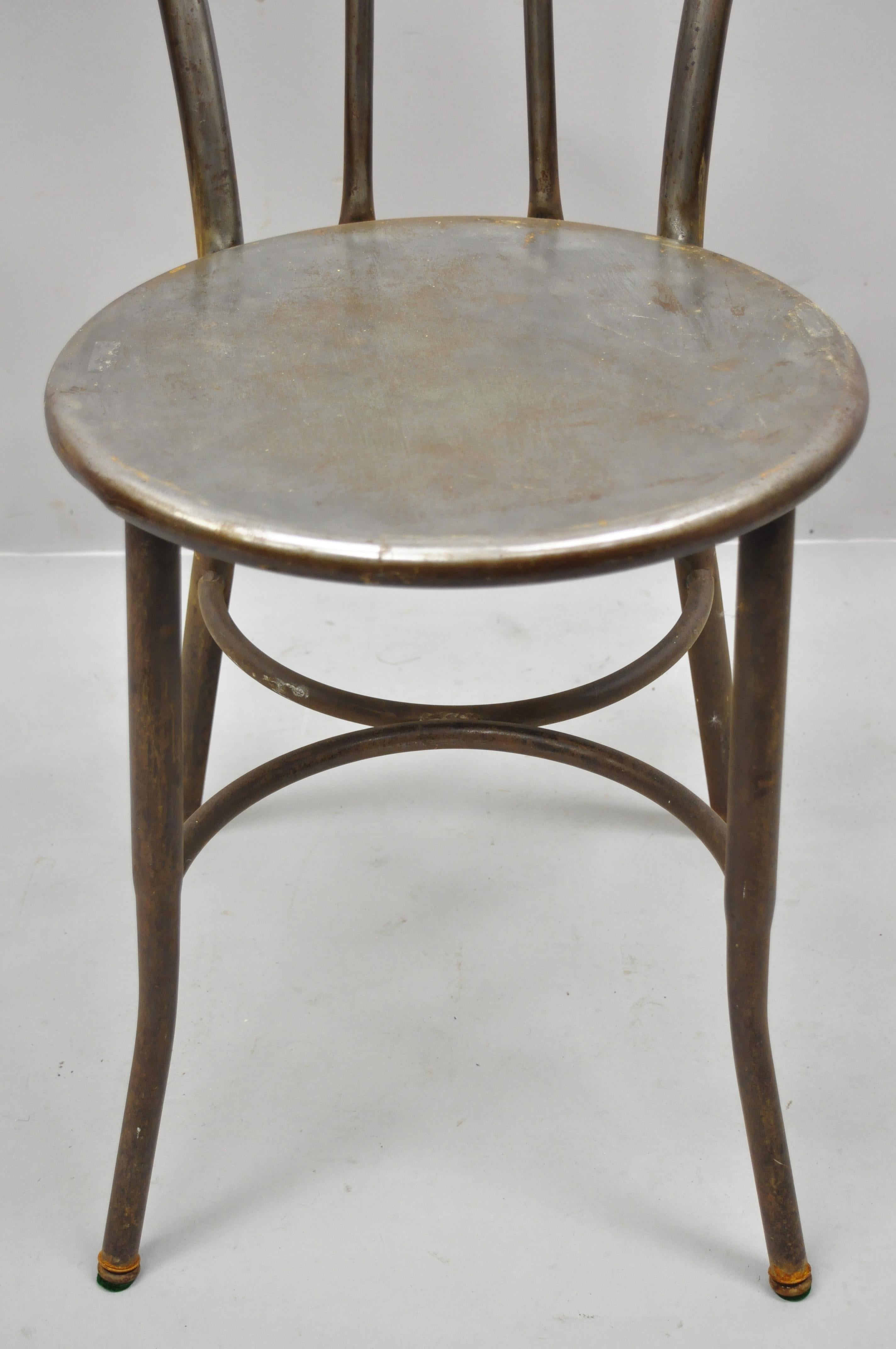 Antique American Industrial Steel Metal Ice Cream Parlor Side Chairs, Set of 4 7