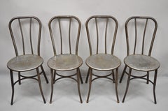Antique American Industrial Steel Metal Ice Cream Parlor Side Chairs, Set of 4