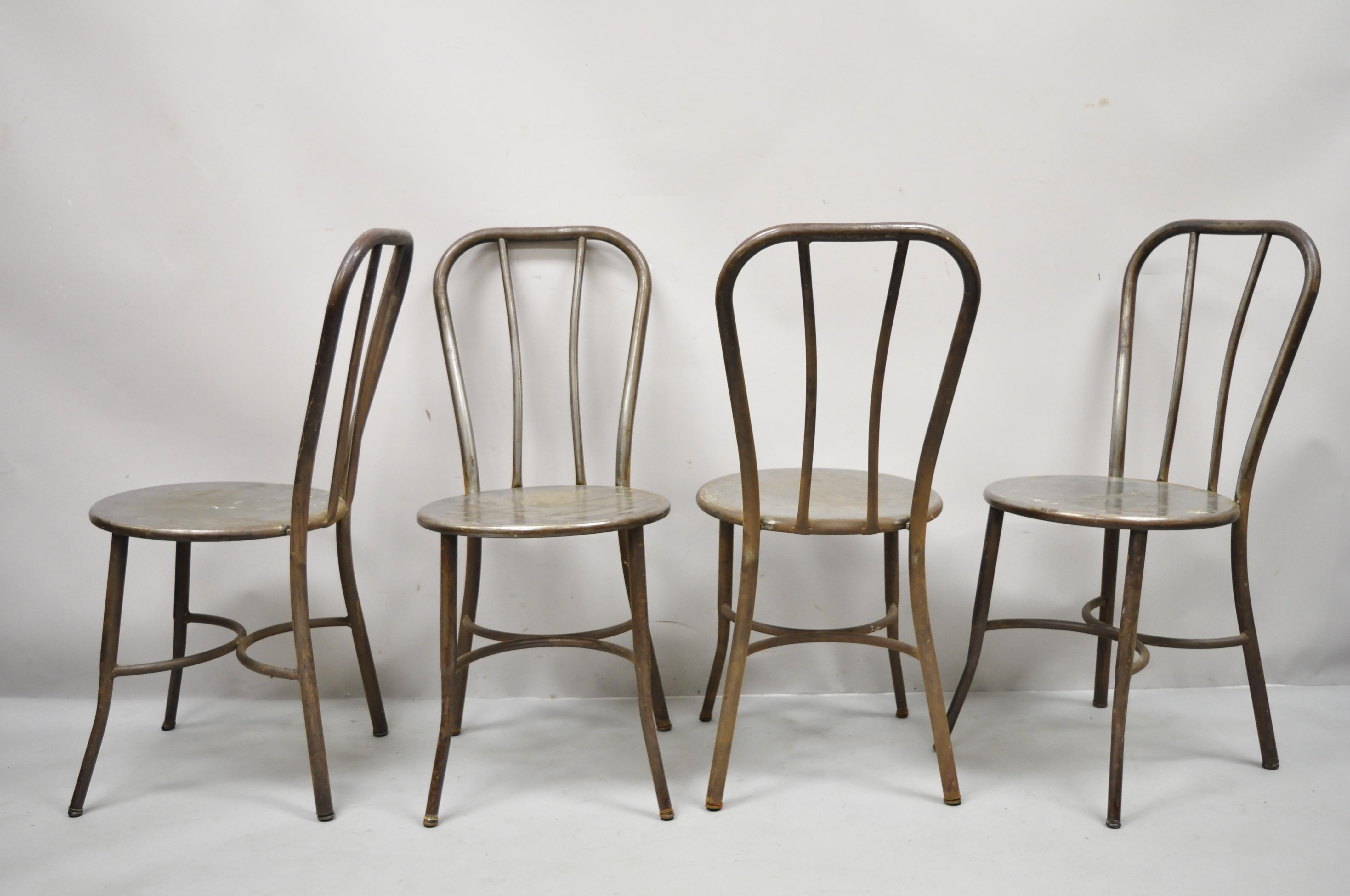 North American Antique American Industrial Steel Metal Ice Cream Parlor Side Chairs, Set of 4