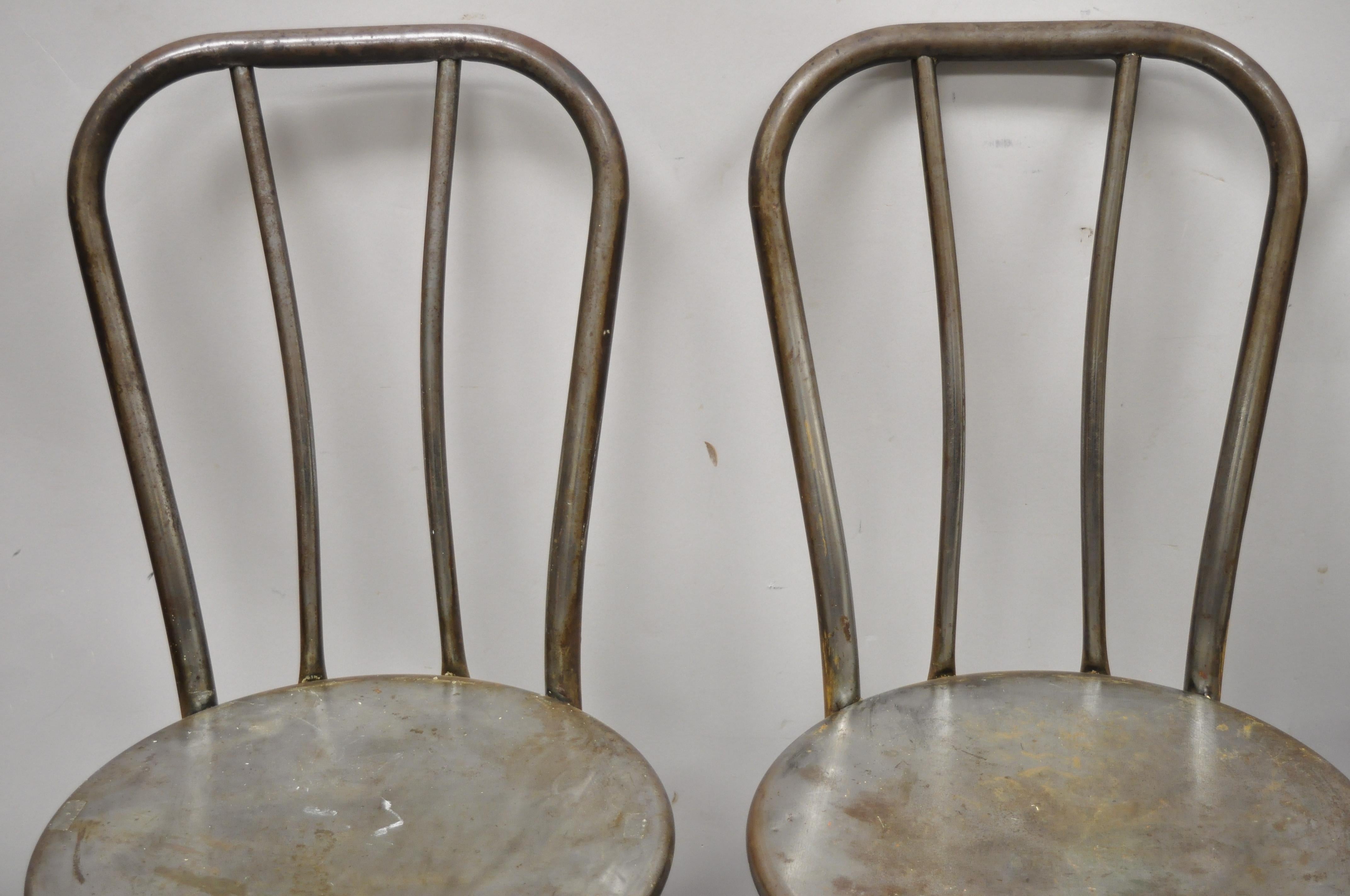 20th Century Antique American Industrial Steel Metal Ice Cream Parlor Side Chairs, Set of 4