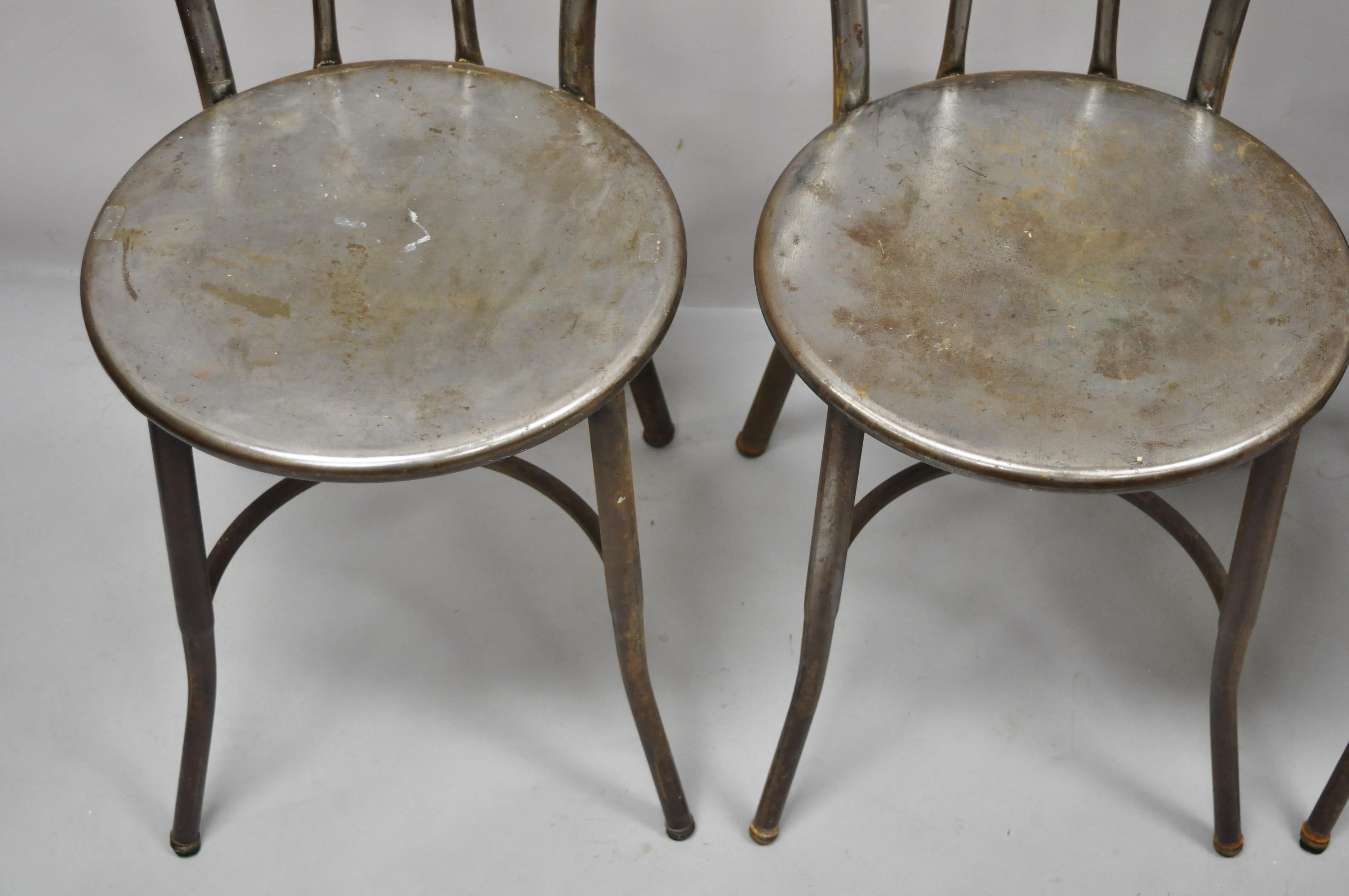 Antique American Industrial Steel Metal Ice Cream Parlor Side Chairs, Set of 4 1