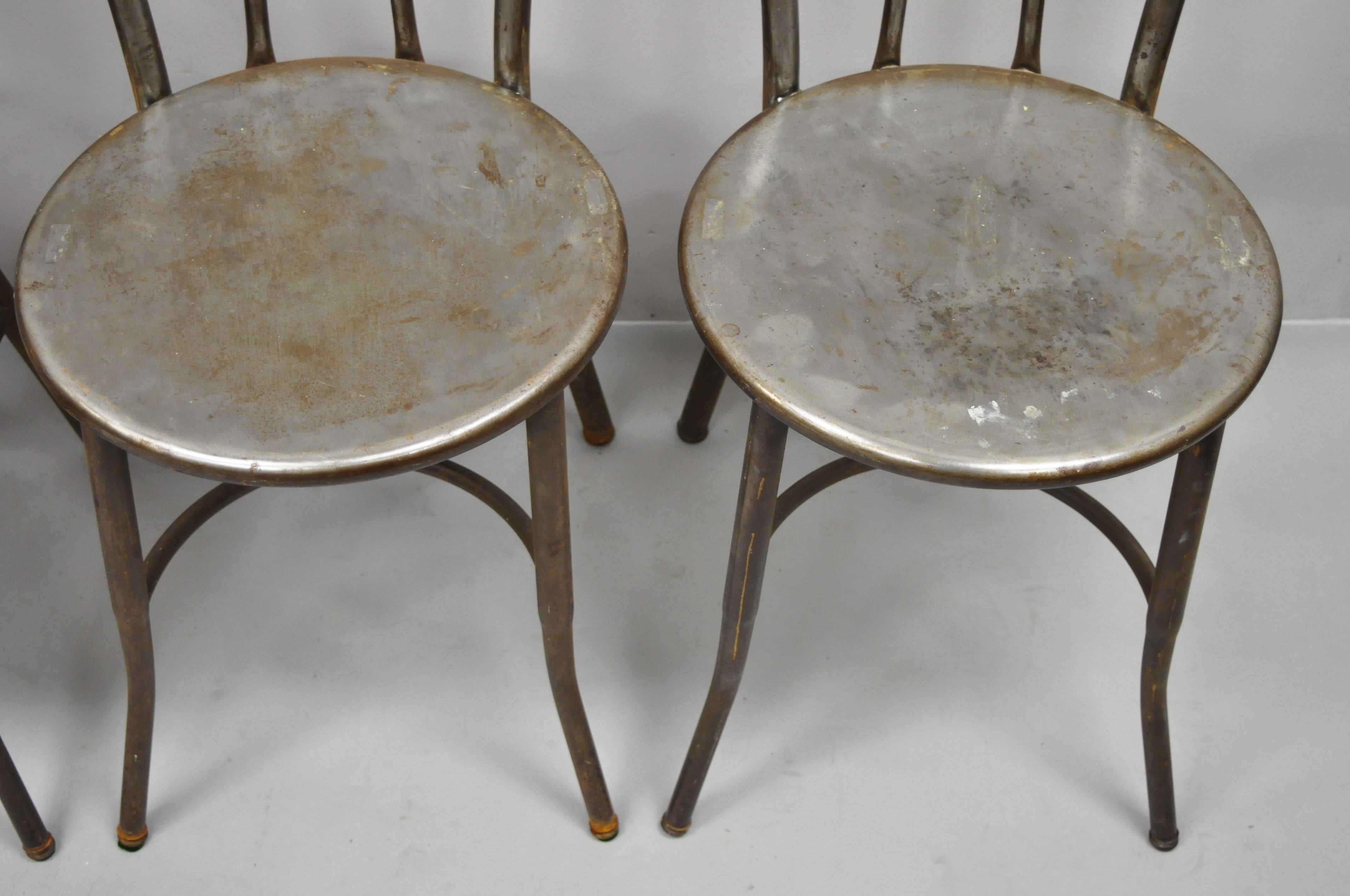 Antique American Industrial Steel Metal Ice Cream Parlor Side Chairs, Set of 4 2