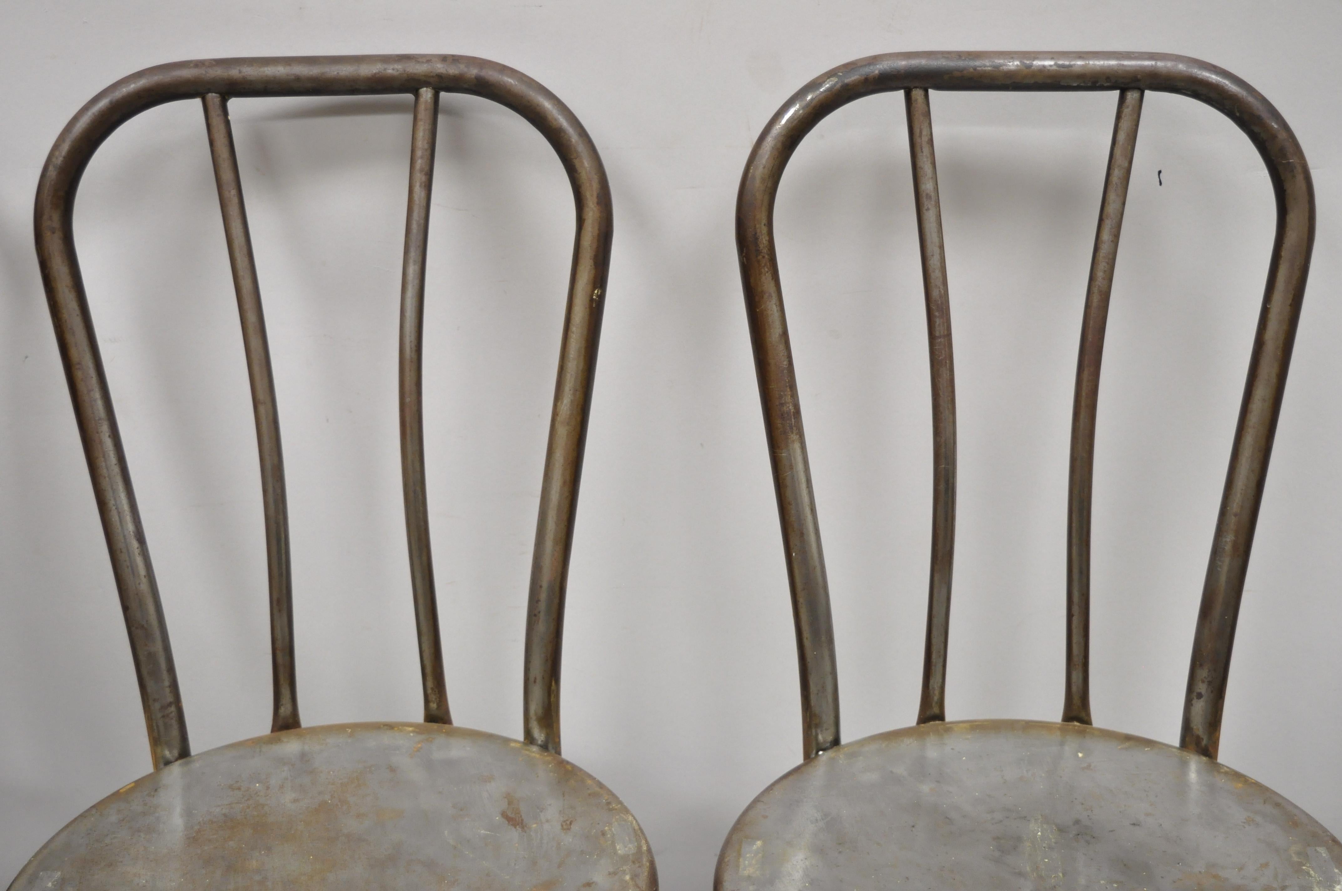 Antique American Industrial Steel Metal Ice Cream Parlor Side Chairs, Set of 4 3