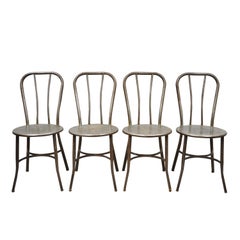 Antique American Industrial Steel Metal Ice Cream Parlor Side Chairs, Set of 4