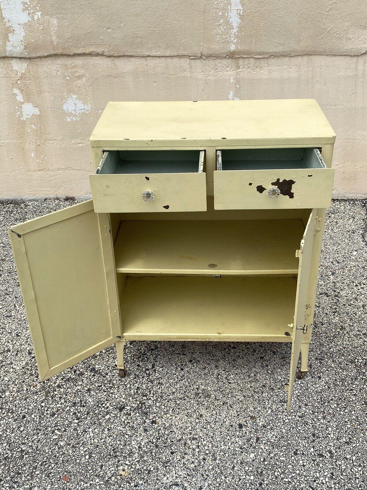 Antique American Industrial Steel Metal Yellow Painted Storage Cabinet Dresser 5