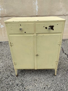 Antique American Industrial Steel Metal Yellow Painted Storage Cabinet Dresser