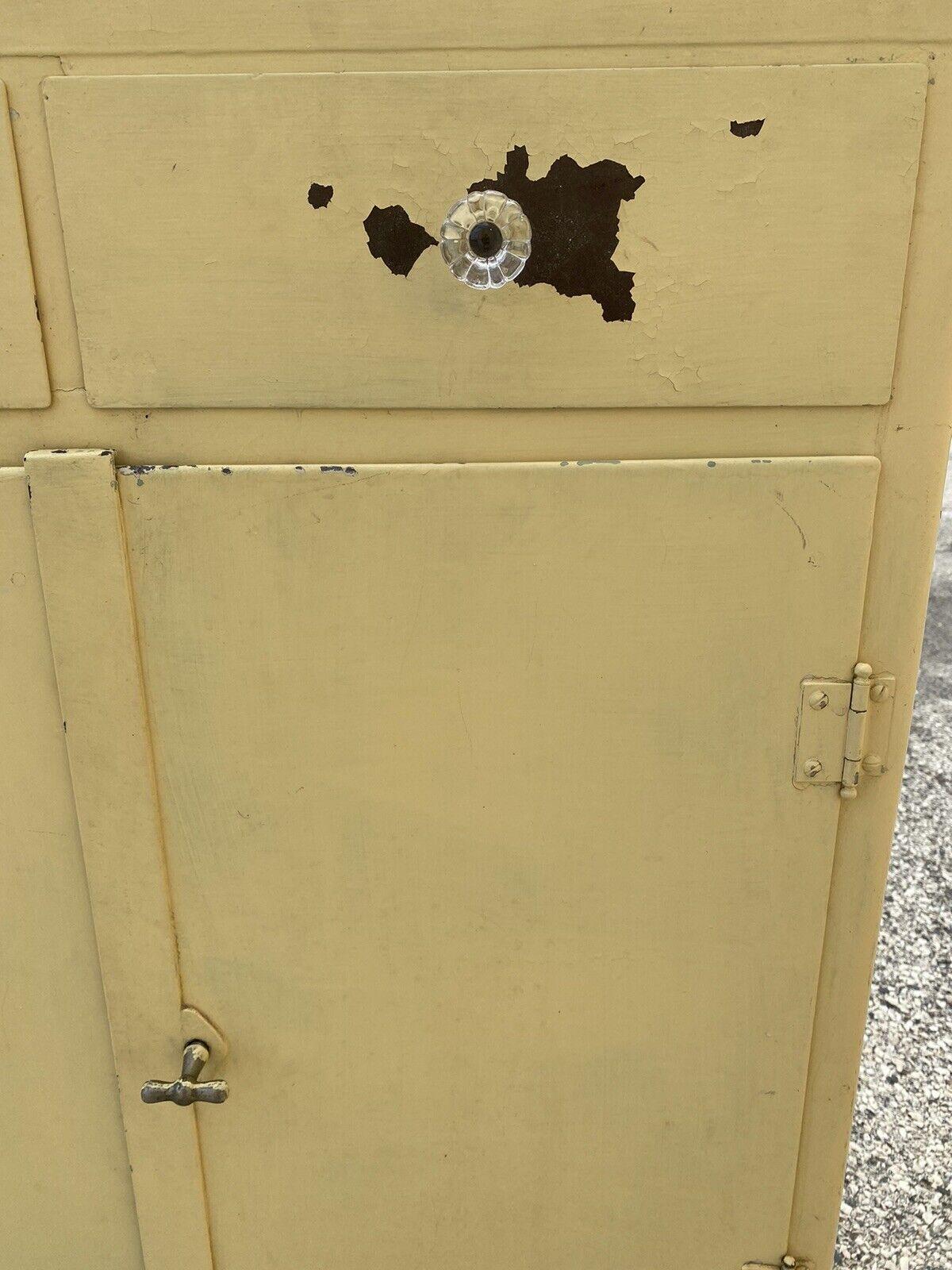 20th Century Antique American Industrial Steel Metal Yellow Painted Storage Cabinet Dresser