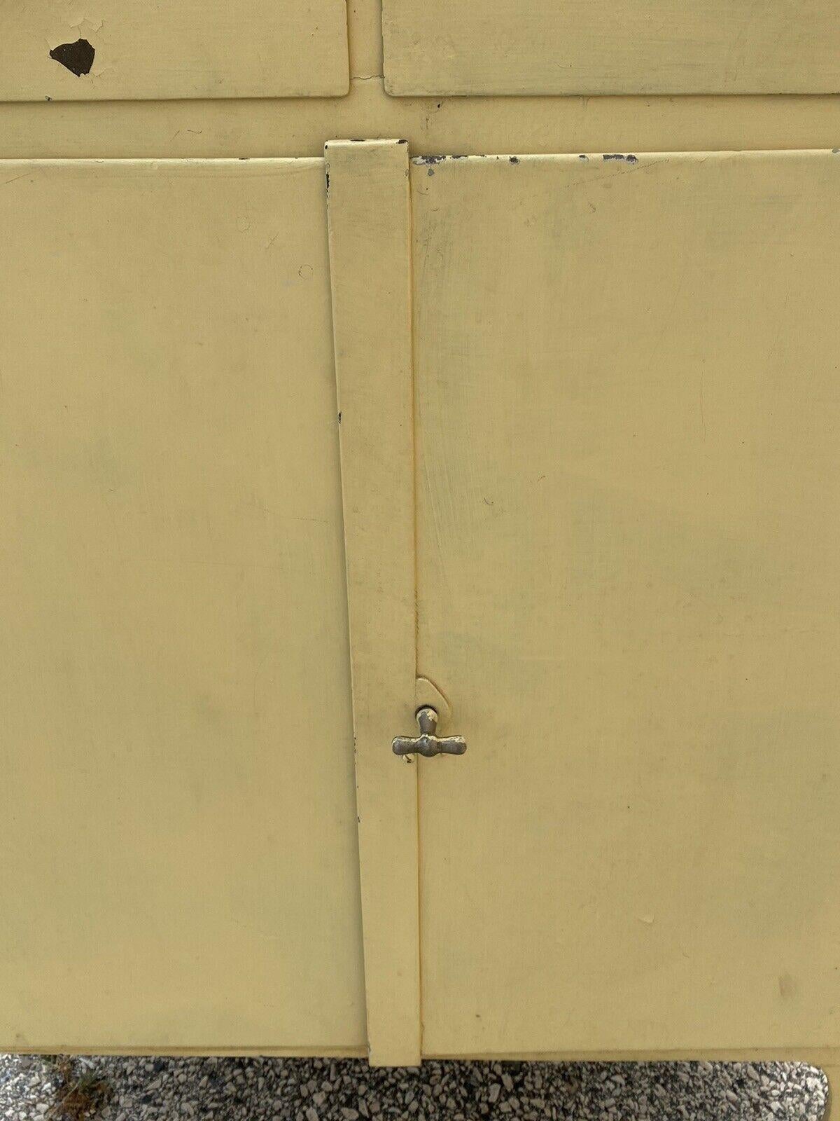 Antique American Industrial Steel Metal Yellow Painted Storage Cabinet Dresser 1
