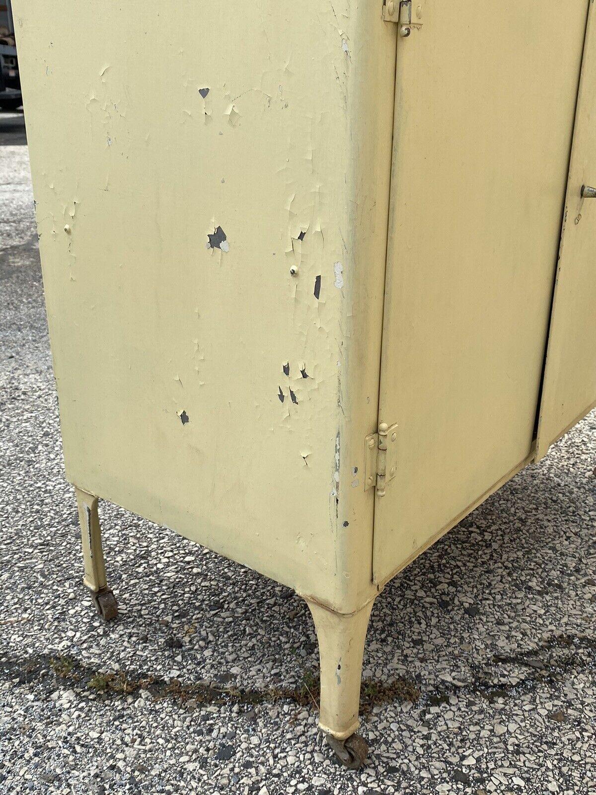 Antique American Industrial Steel Metal Yellow Painted Storage Cabinet Dresser 3