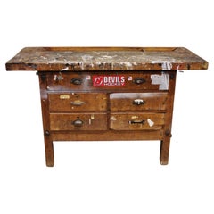 Antique American Industrial Wood Plank Distress Paint Splatter Work Bench Table