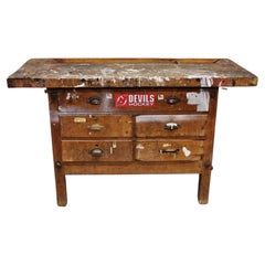 Retro American Industrial Wood Plank Distress Paint Splatter Work Bench Table