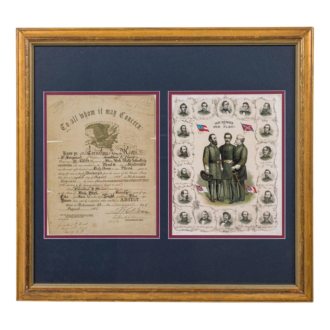Antique American Infantry Discharge Certificate And Soldier Portraits