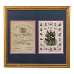 Antique American Infantry Discharge Certificate And Soldier Portraits