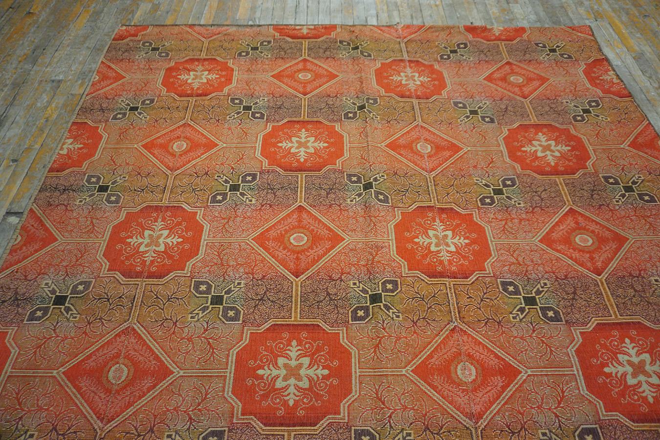 Hand-Woven 19th Century American Ingrain Carpet ( 7'7