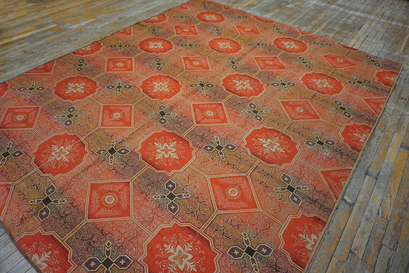 Wool 19th Century American Ingrain Carpet ( 7'7