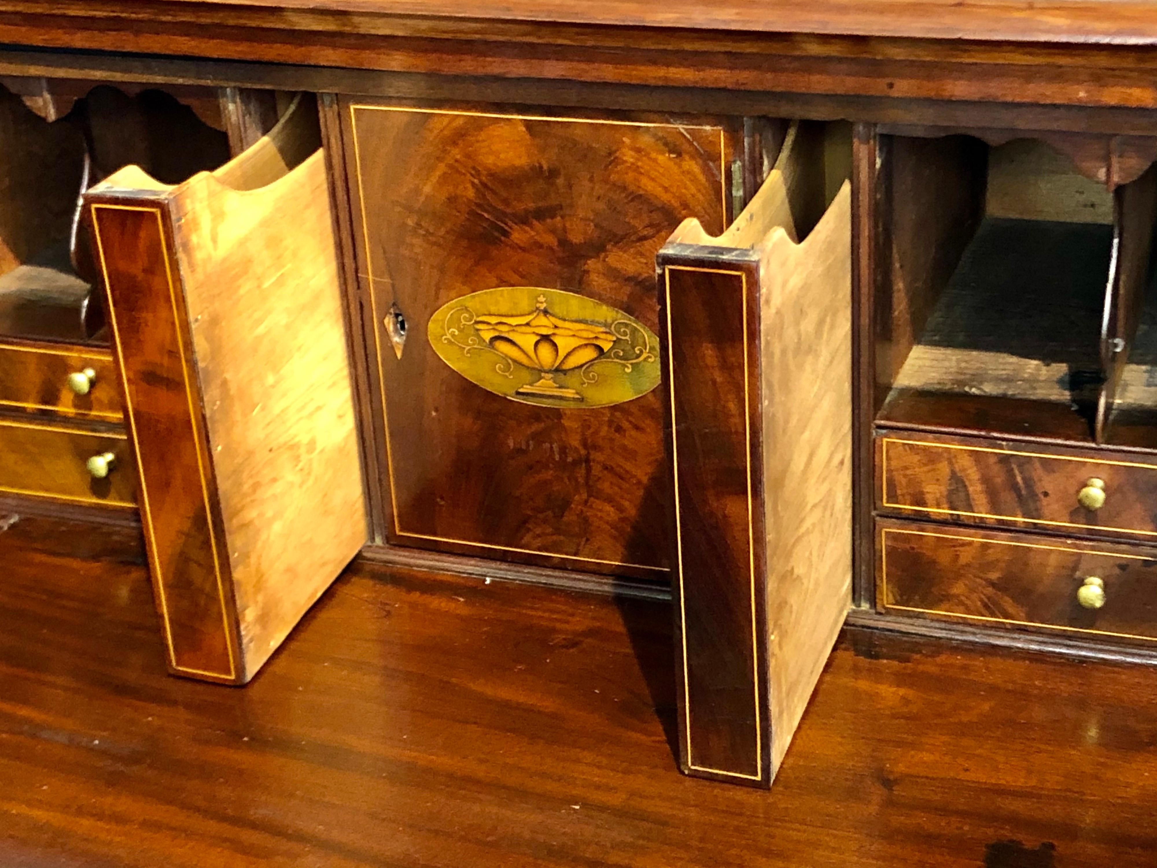 19th Century Antique American Inlaid Figured Mahogany Secretaire Bookcase w/Eli Terry Locks