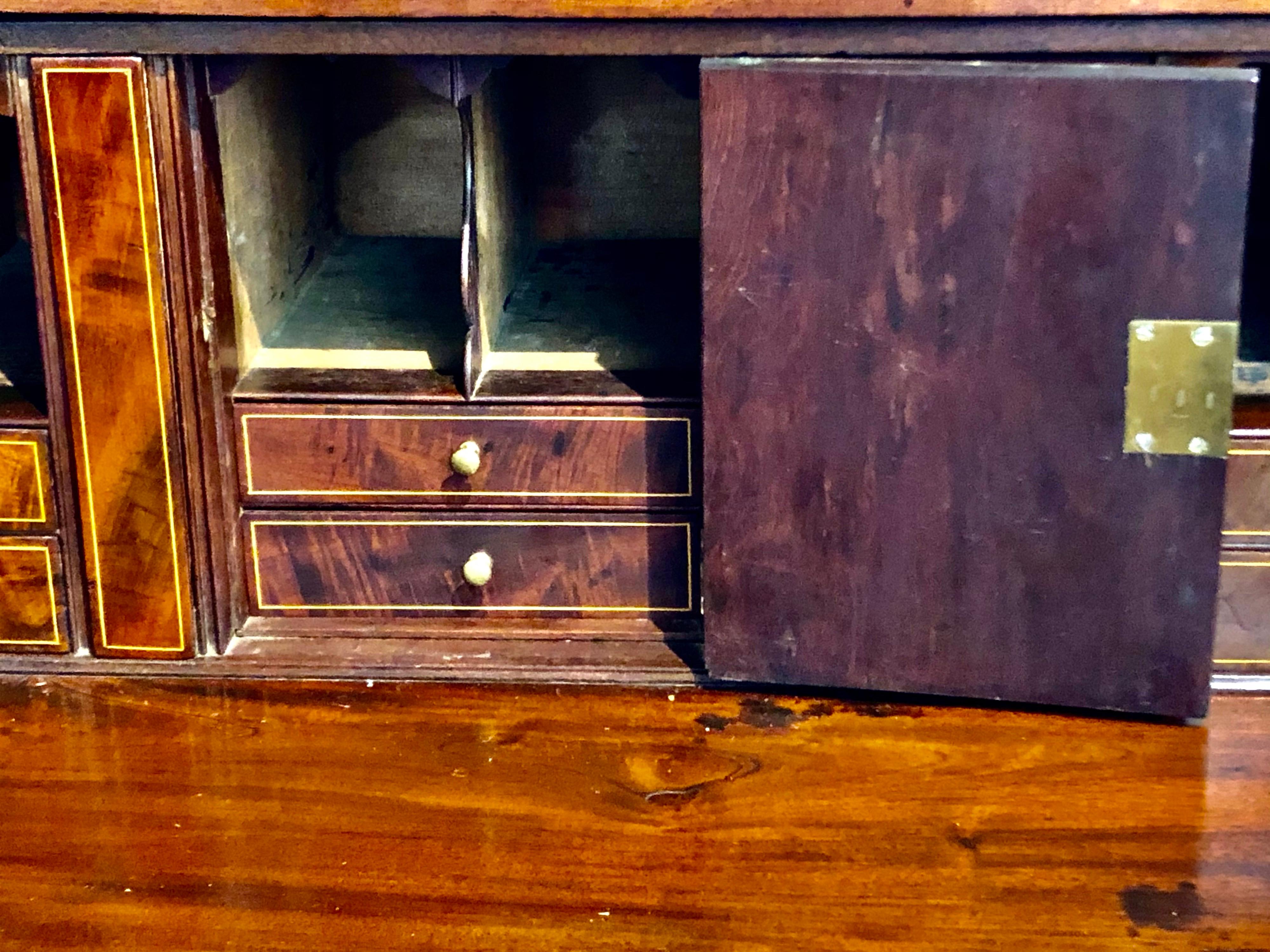 Antique American Inlaid Figured Mahogany Secretaire Bookcase w/Eli Terry Locks 1