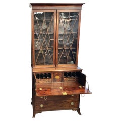 Antique American Inlaid Figured Mahogany Secretaire Bookcase w/Eli Terry Locks