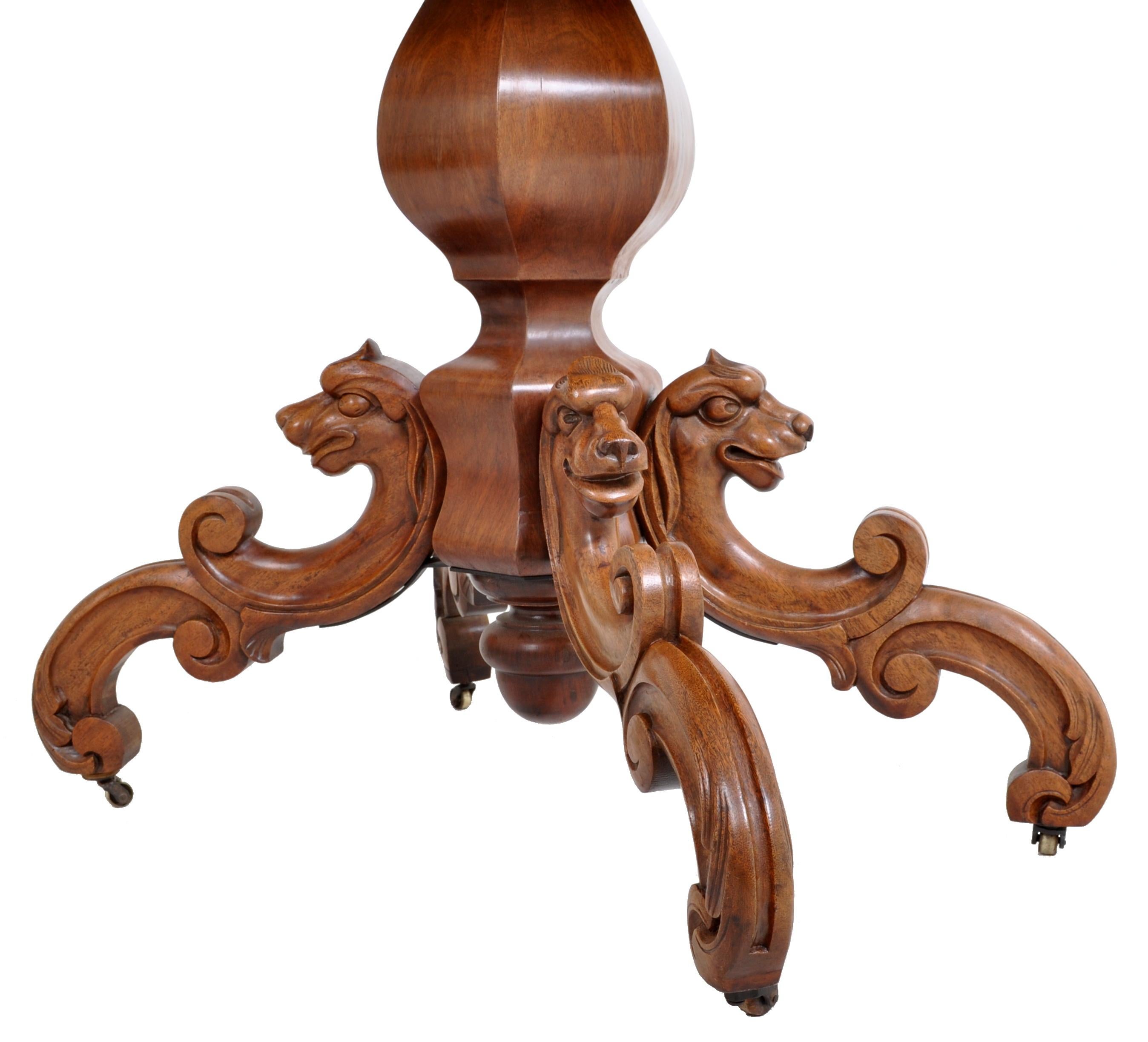 Antique American J H Belter Style Victorian Walnut Marble-Top Parlor Table, 1860 1