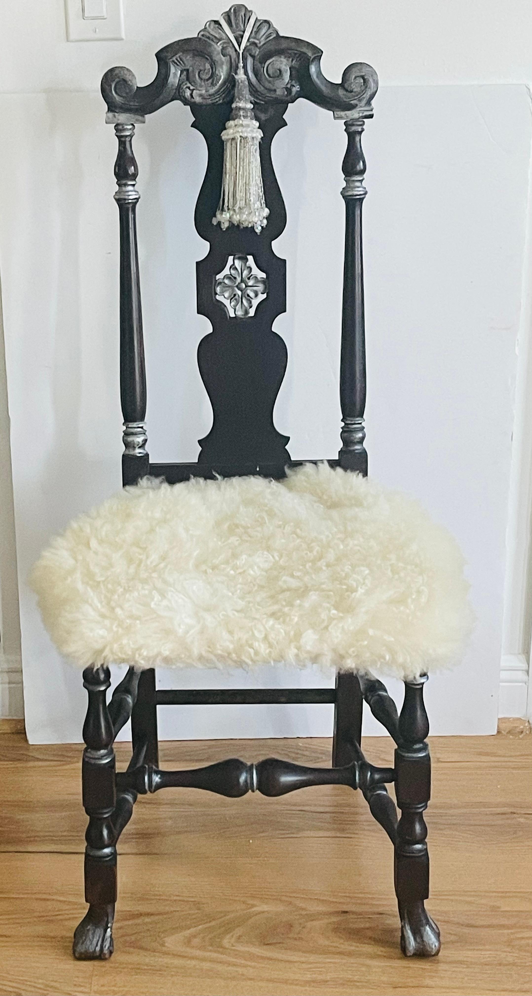 Antique American Jacobean Chair with Lambskin For Sale 4