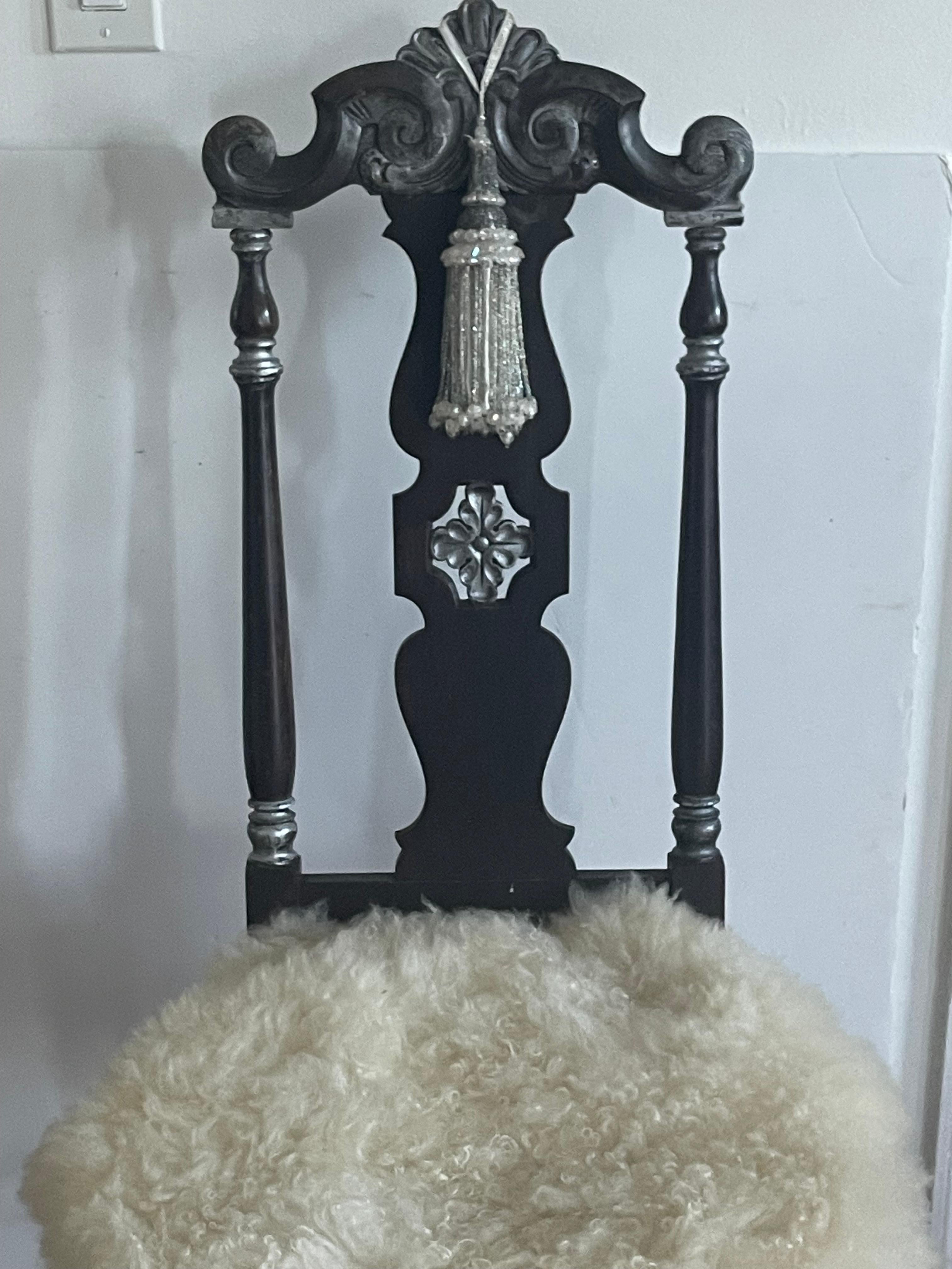 American Classical Antique American Jacobean Chair with Lambskin For Sale