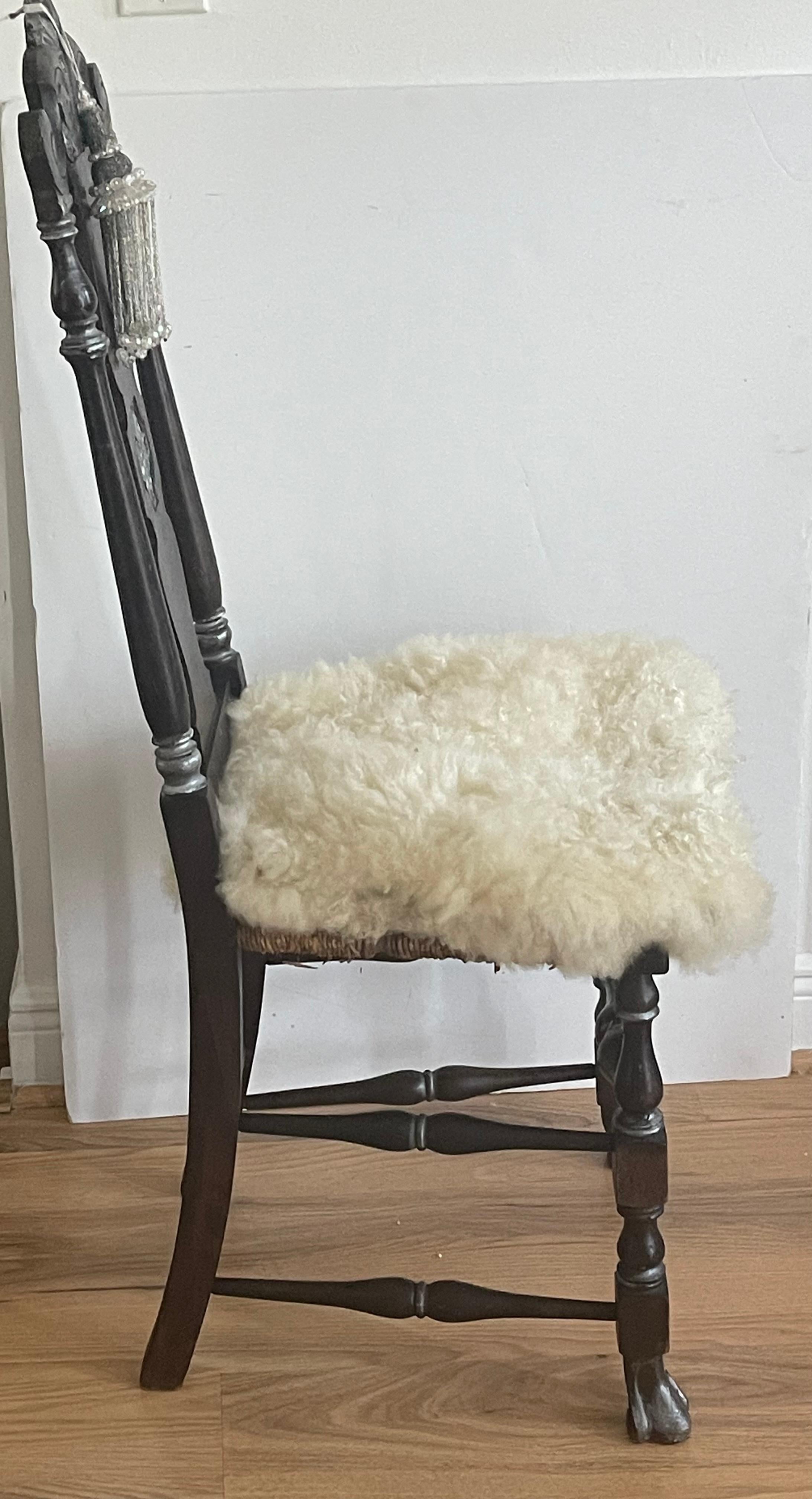 Mid-19th Century Antique American Jacobean Chair with Lambskin For Sale