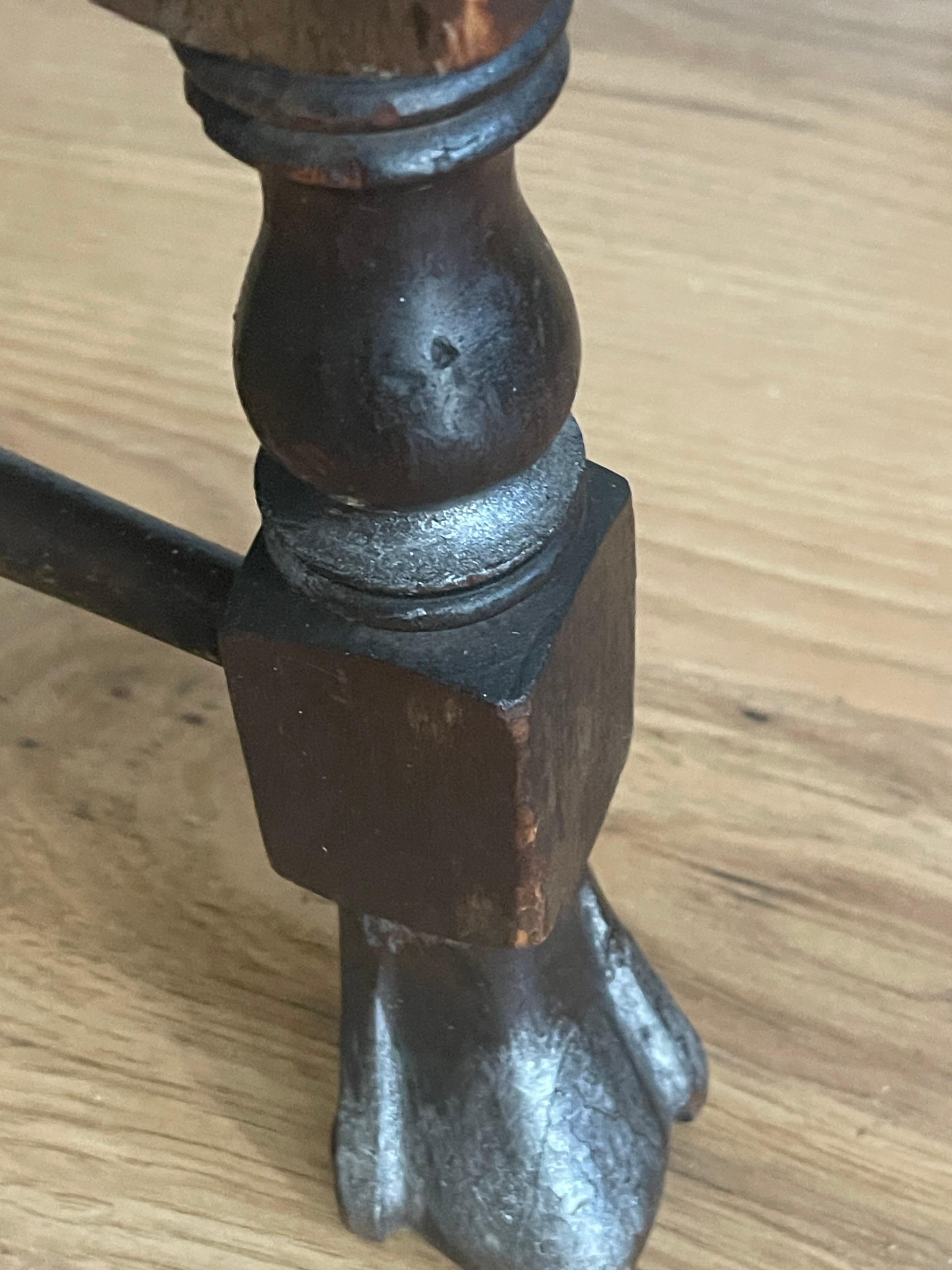 Wood Antique American Jacobean Chair with Lambskin For Sale