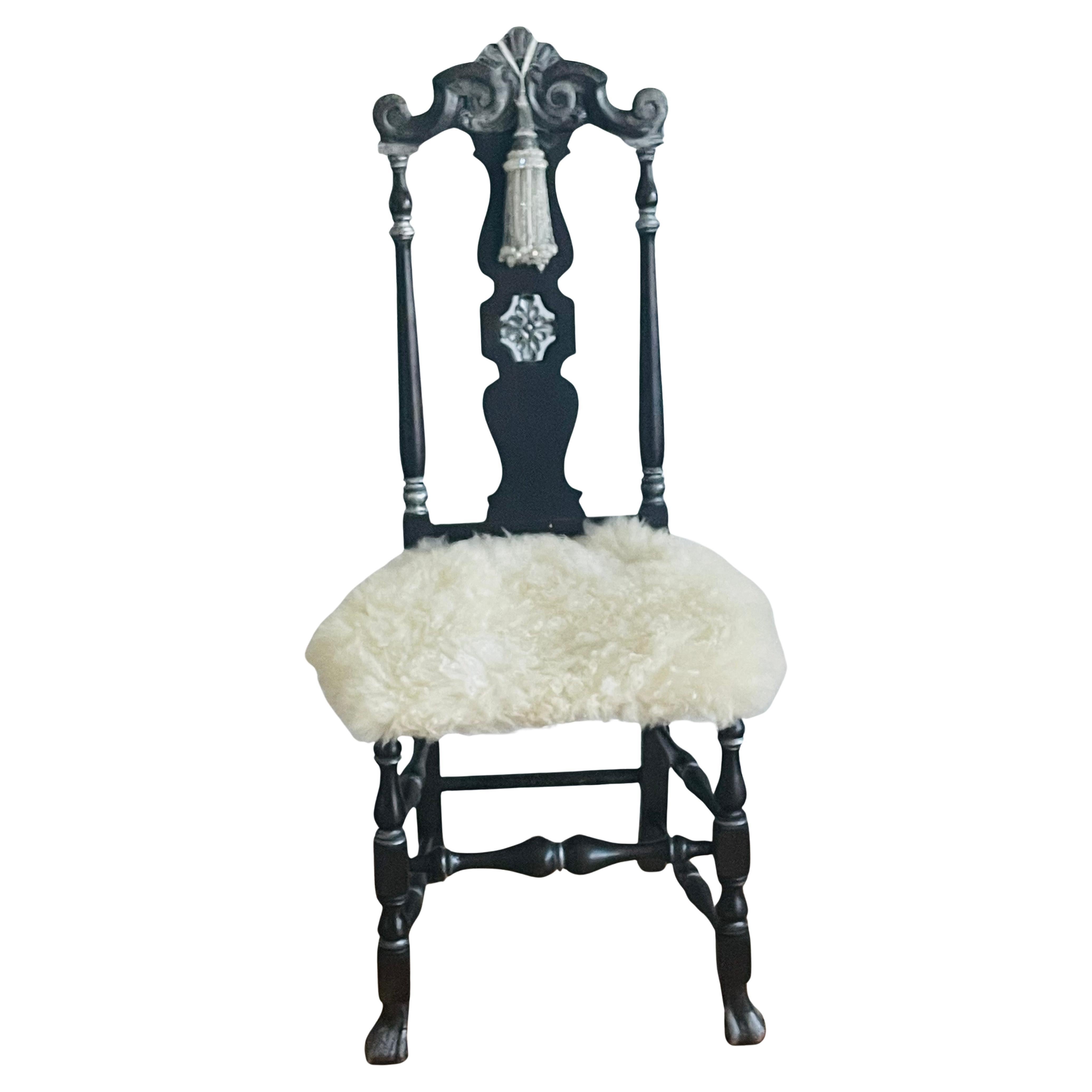 Antique American Jacobean Chair with Lambskin For Sale