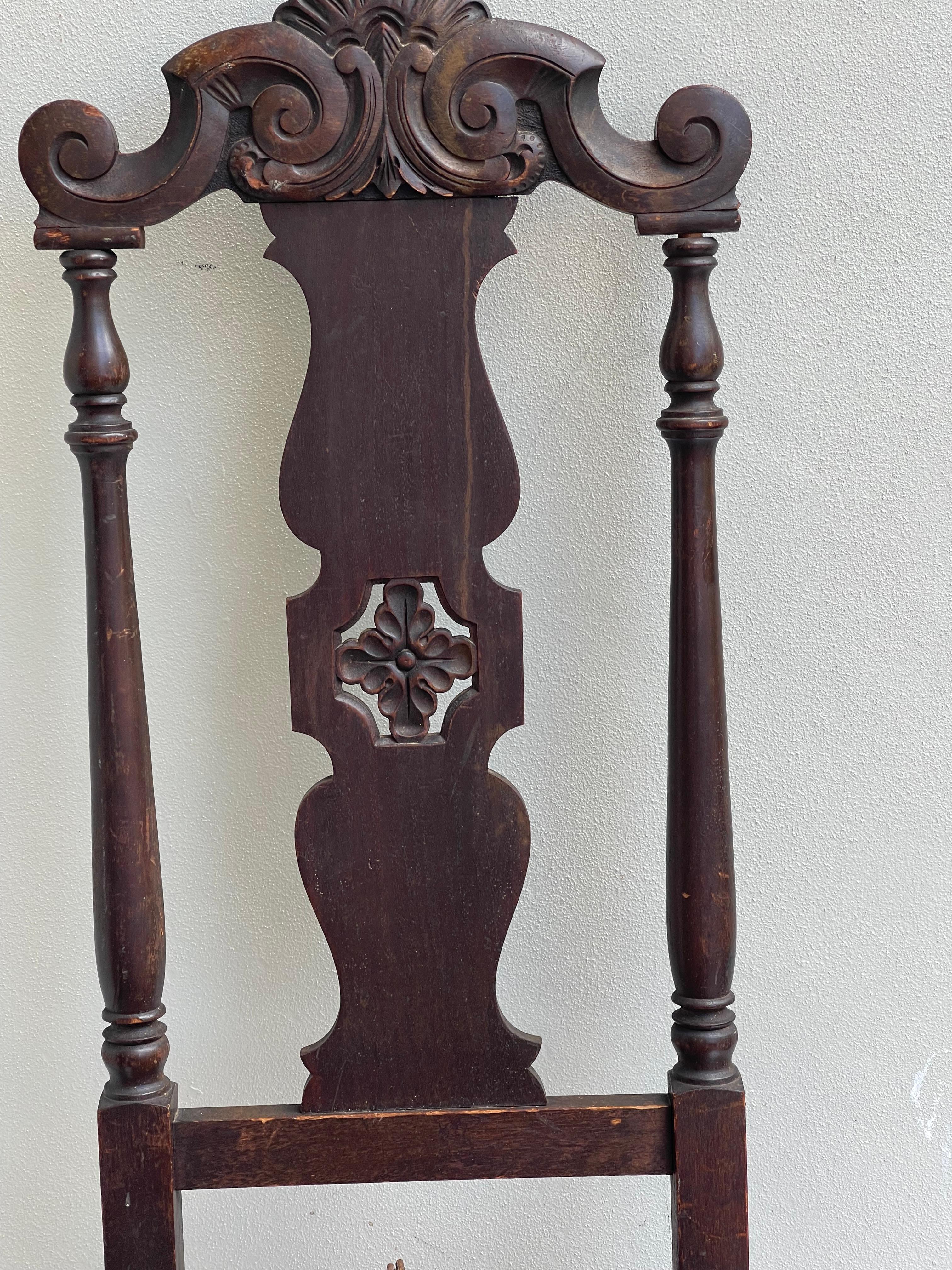 Early 19th Century Antique American Jacobean Handcarved Chair For Sale