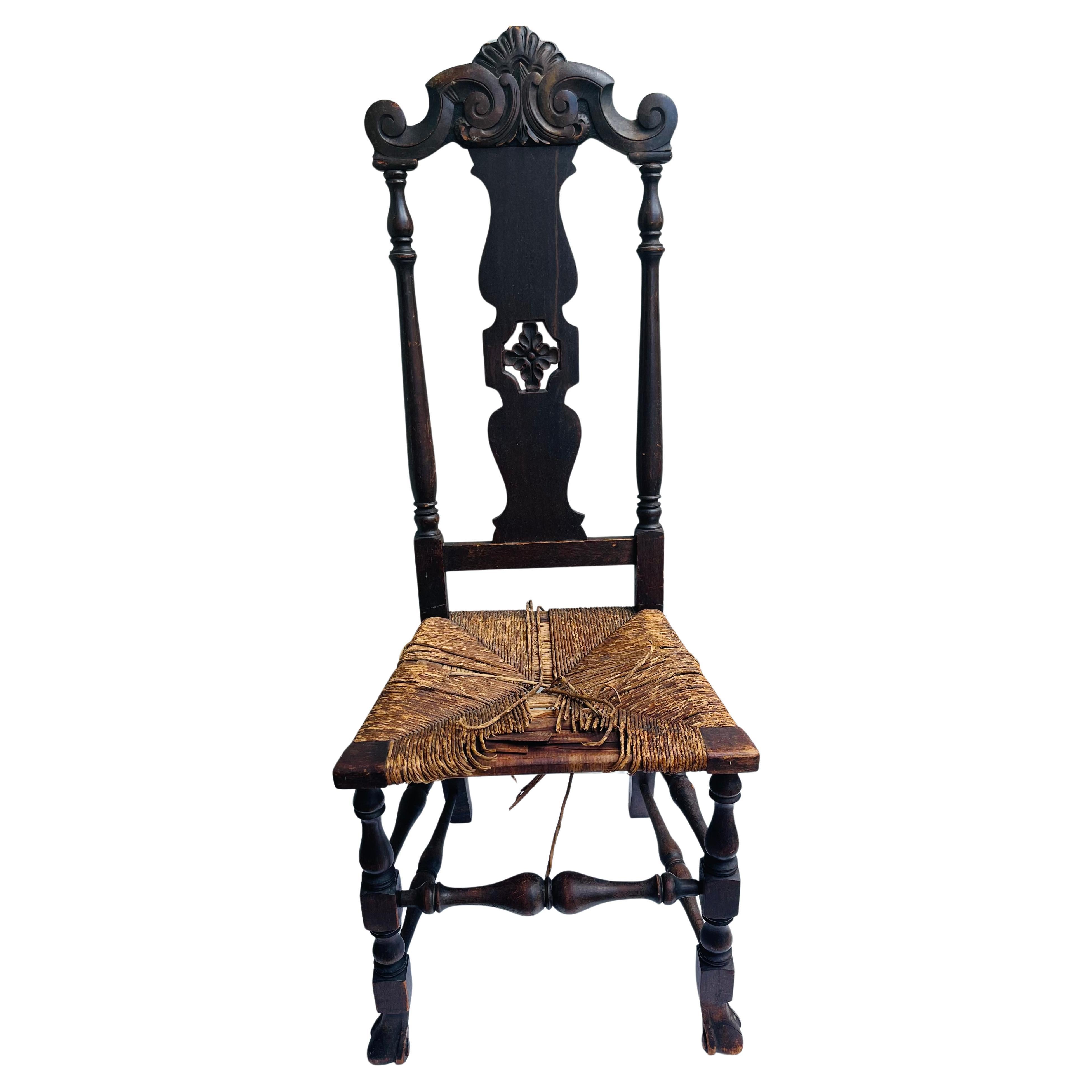 Antique American Jacobean Handcarved Chair For Sale
