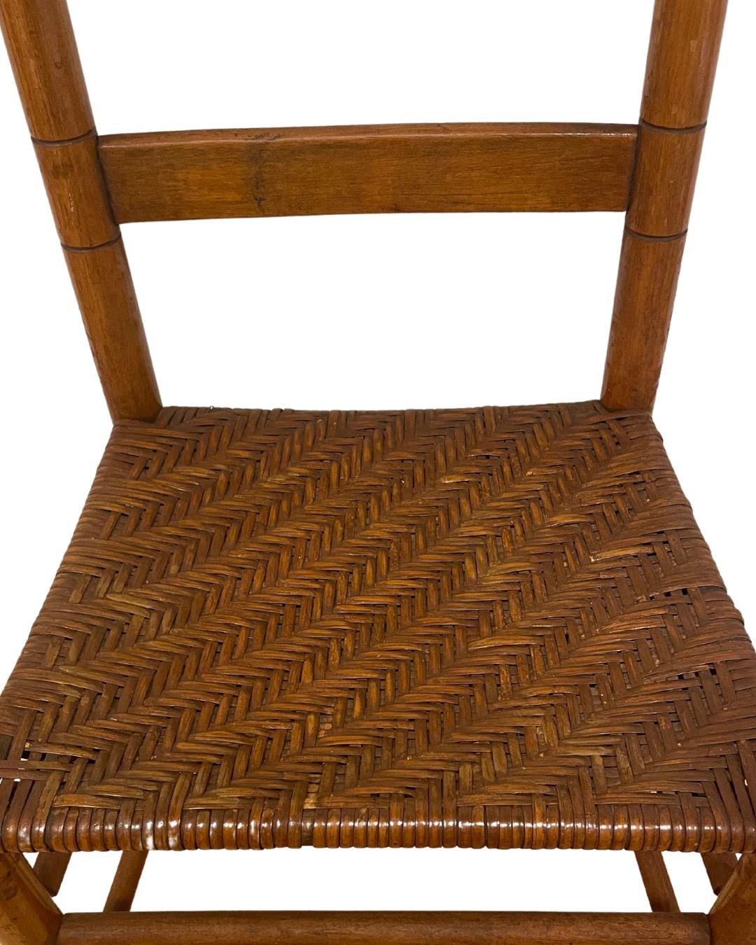 Arts and Crafts Antique American Ladder Back Child's Chair with Woven Seat For Sale
