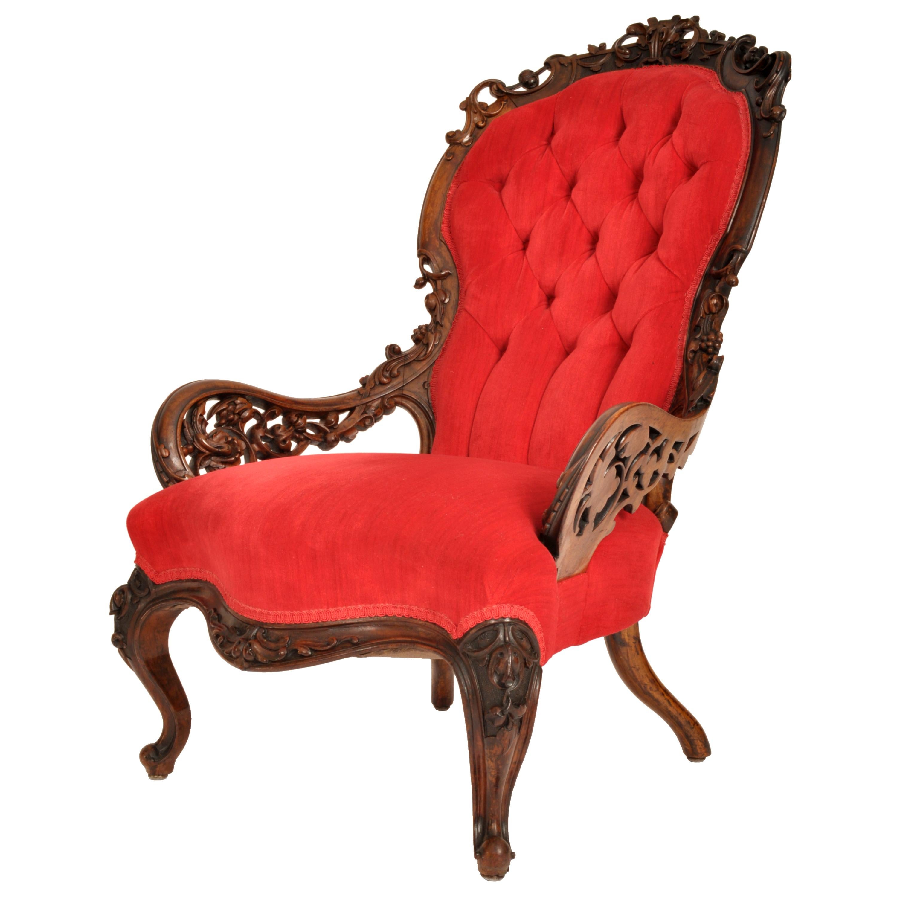 Rococo Revival Antique American Laminated & Carved Rococco Armchair John Belter Meeks NY 1850's
