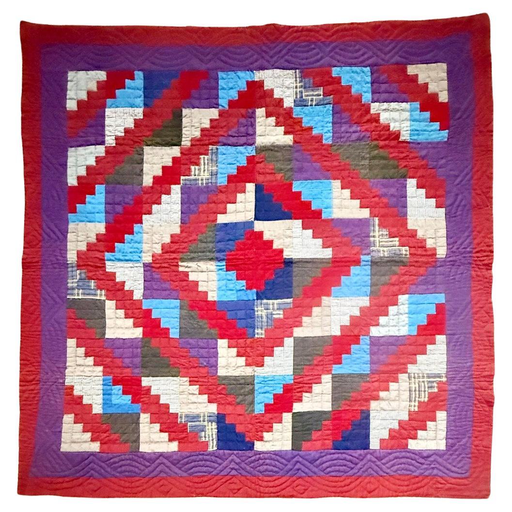 Antike amerikanische Lancester County Log Cabin Barn Raising Quilt mit Boro Backing im Angebot