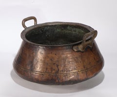 Antique American Large Dovetailed Copper Cauldron Pot Cast Brass Handles