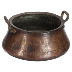 Antique American Large Dovetailed Copper Cauldron Pot Cast Brass Handles