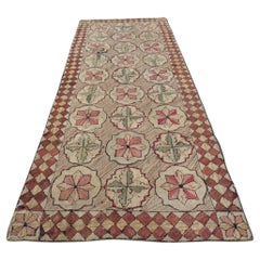 Used American Hand Woven Hooked Rug Long Runner, Circa 1880-1900