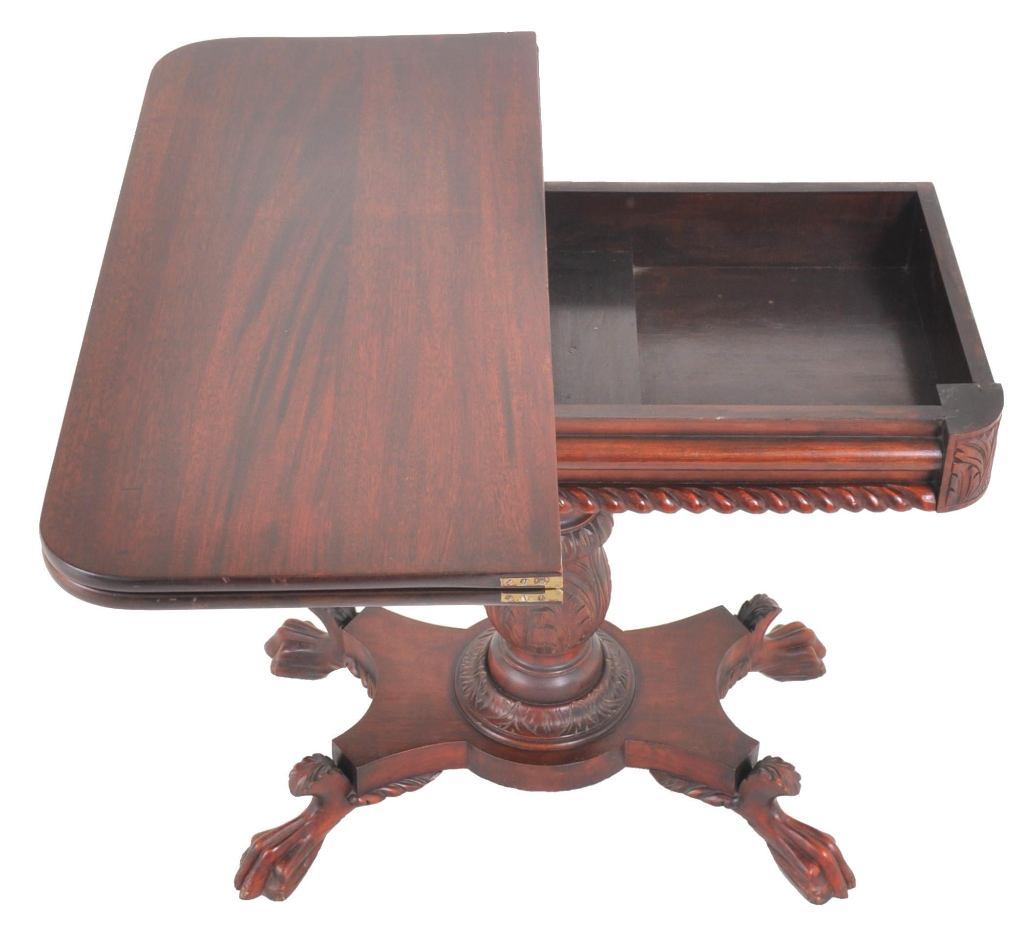 Turned Antique American Late Federal/Empire Mahogany Tea/Games/Card Table, circa 1830 For Sale