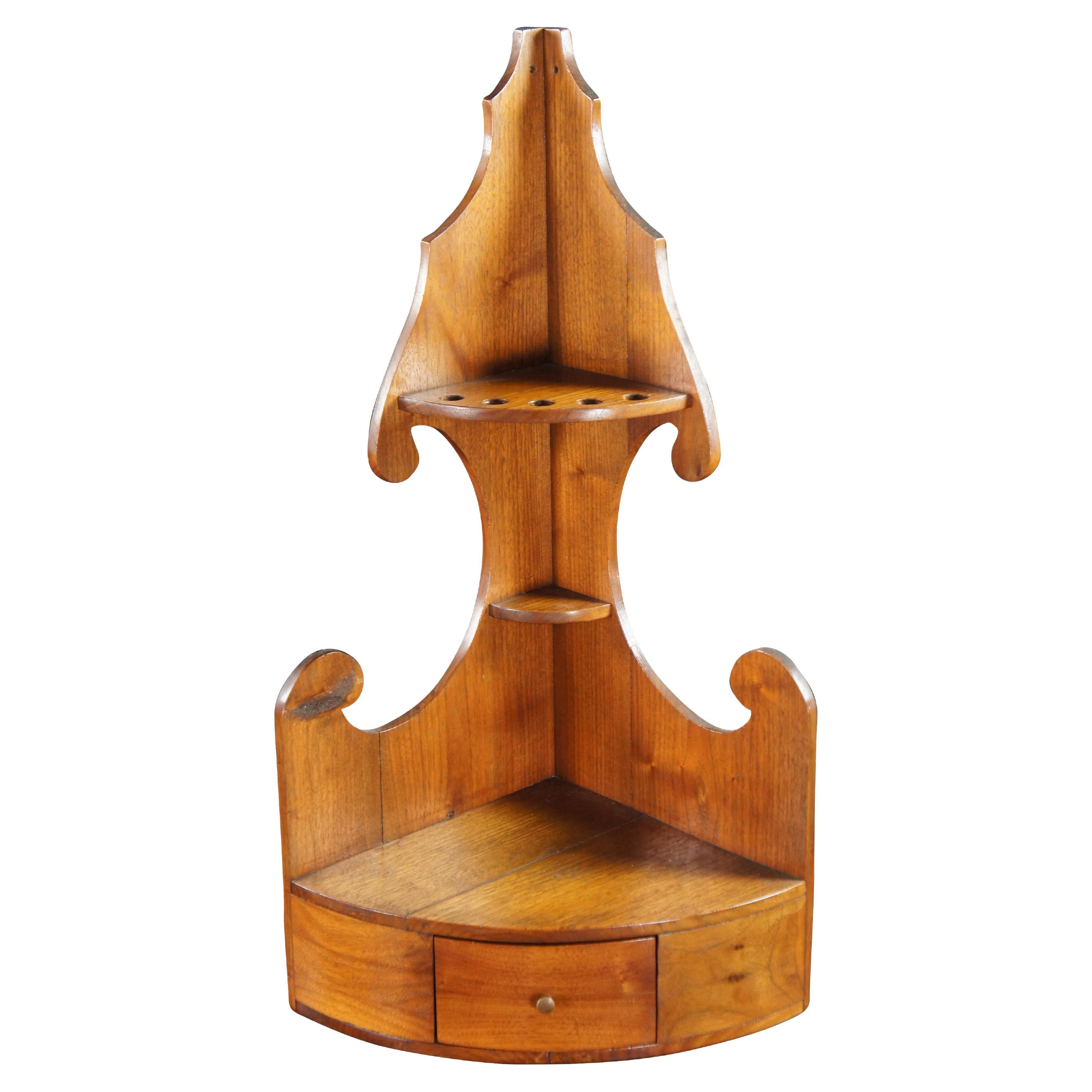 Antique American Mahogany 3 Tier Corner Hanging Shelf Pipe Rack Display Stand