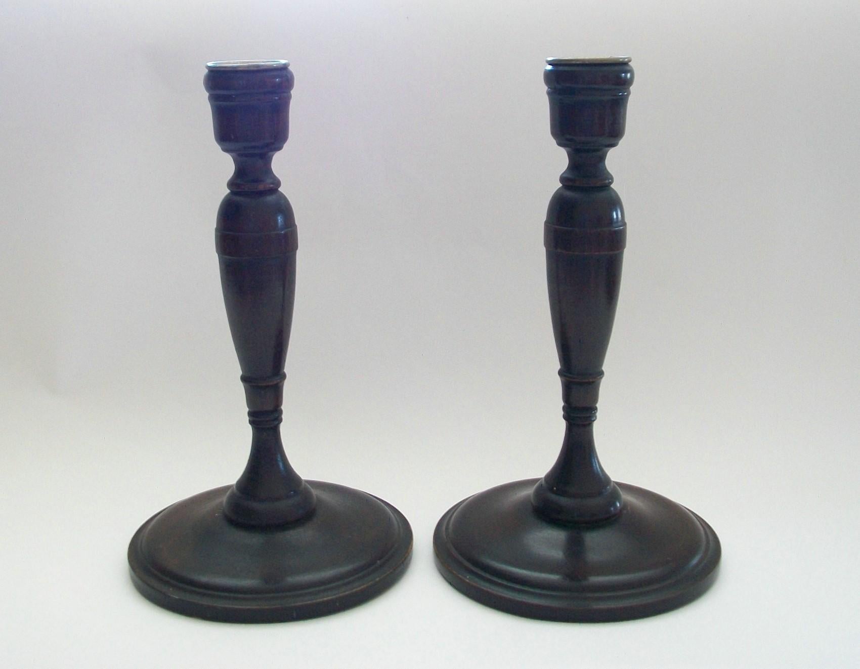 Hand-Crafted Antique American Hardwood Candlesticks, Original Bobeches, circa 1900 For Sale