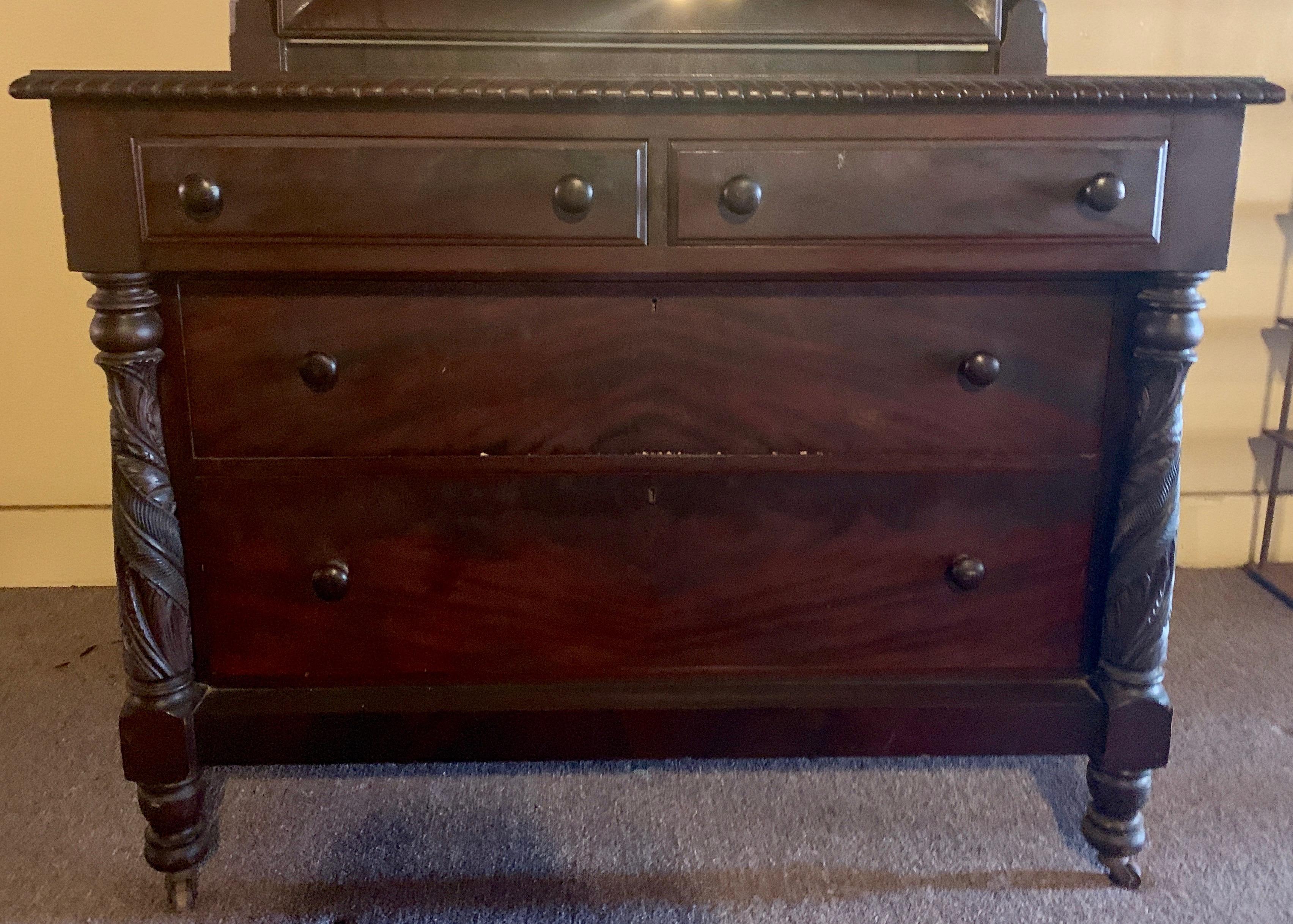 Antique American Mahogany Chest and Mirror, circa 1860 In Good Condition For Sale In New Orleans, LA