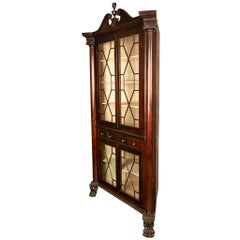 Antique American Mahogany Federal Carved Corner Cabinet East Tennessee 1820