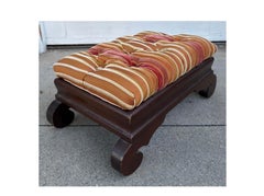Antique American Mahogany Footstool Ottoman W Corzine Silk Velvet Stripe