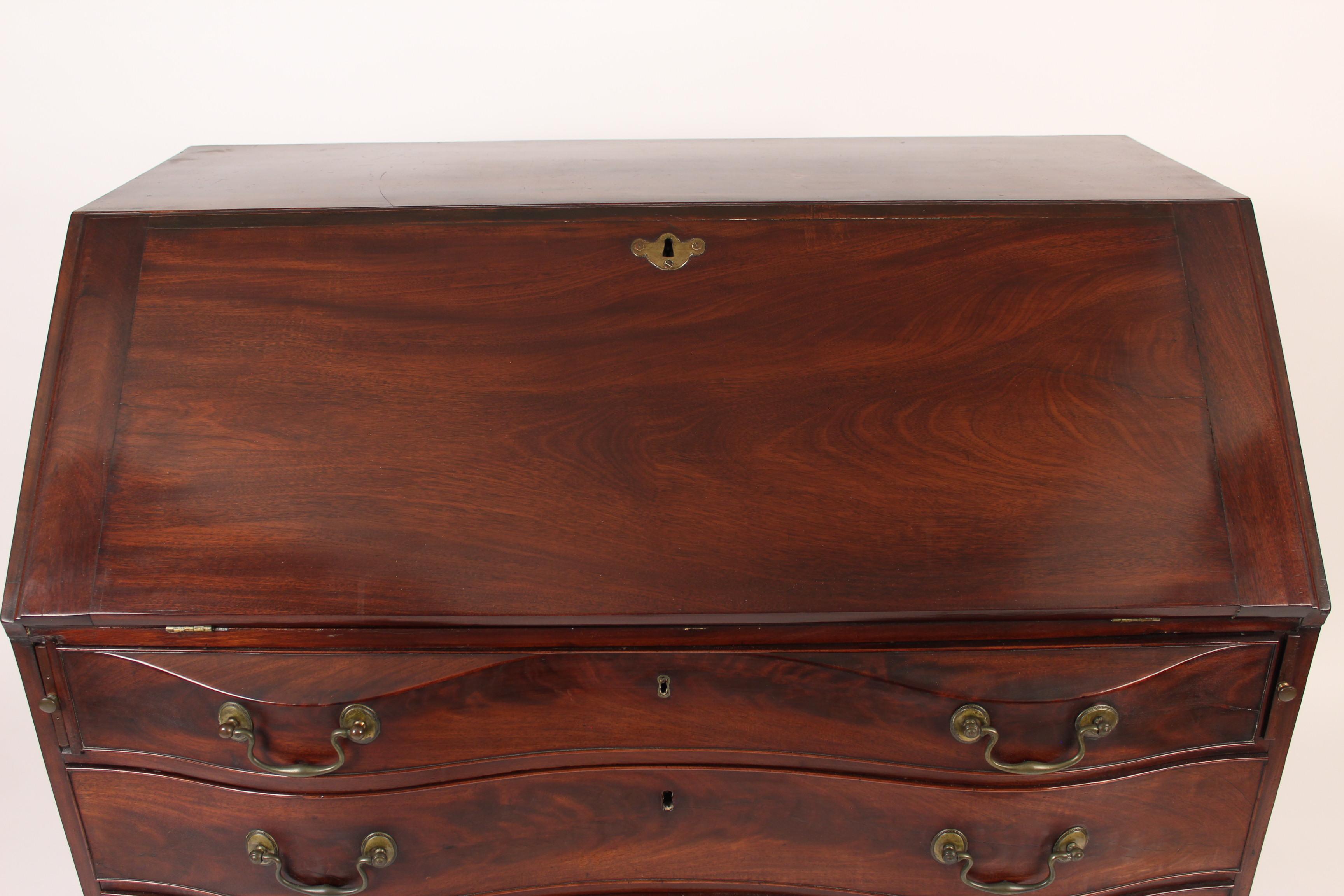 19th Century Antique American Mahogany Oxbow Front Slant Top Desk