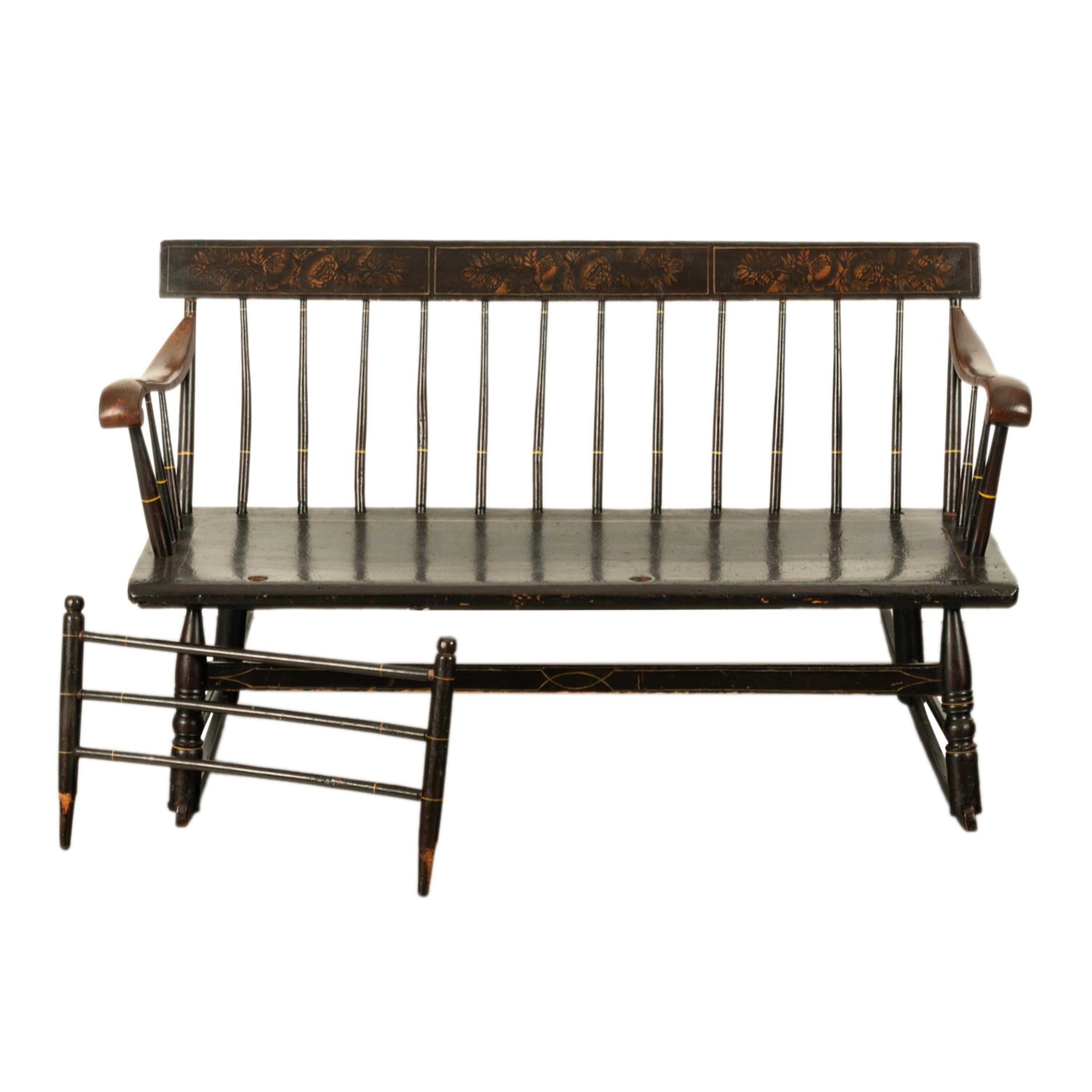 Antique American Mammy Rocking Windsor Rocking Bench Settee Original Paint 1835 6