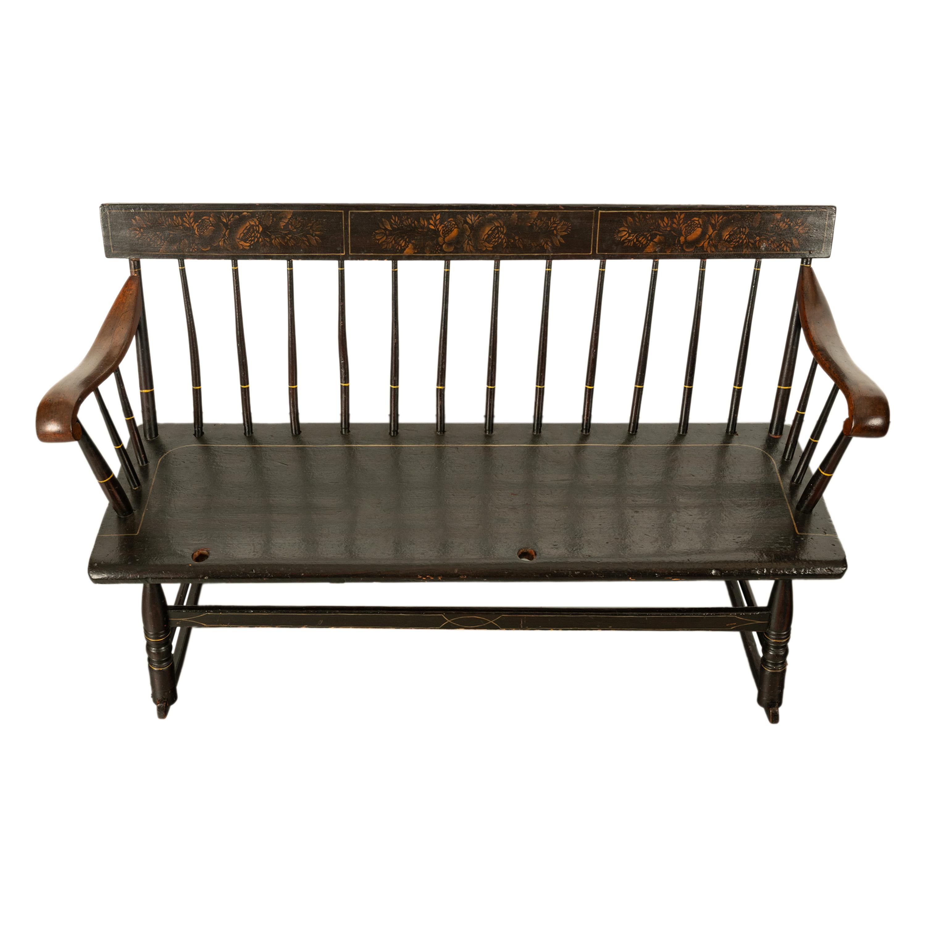 Antique American Mammy Rocking Windsor Rocking Bench Settee Original Paint 1835 7