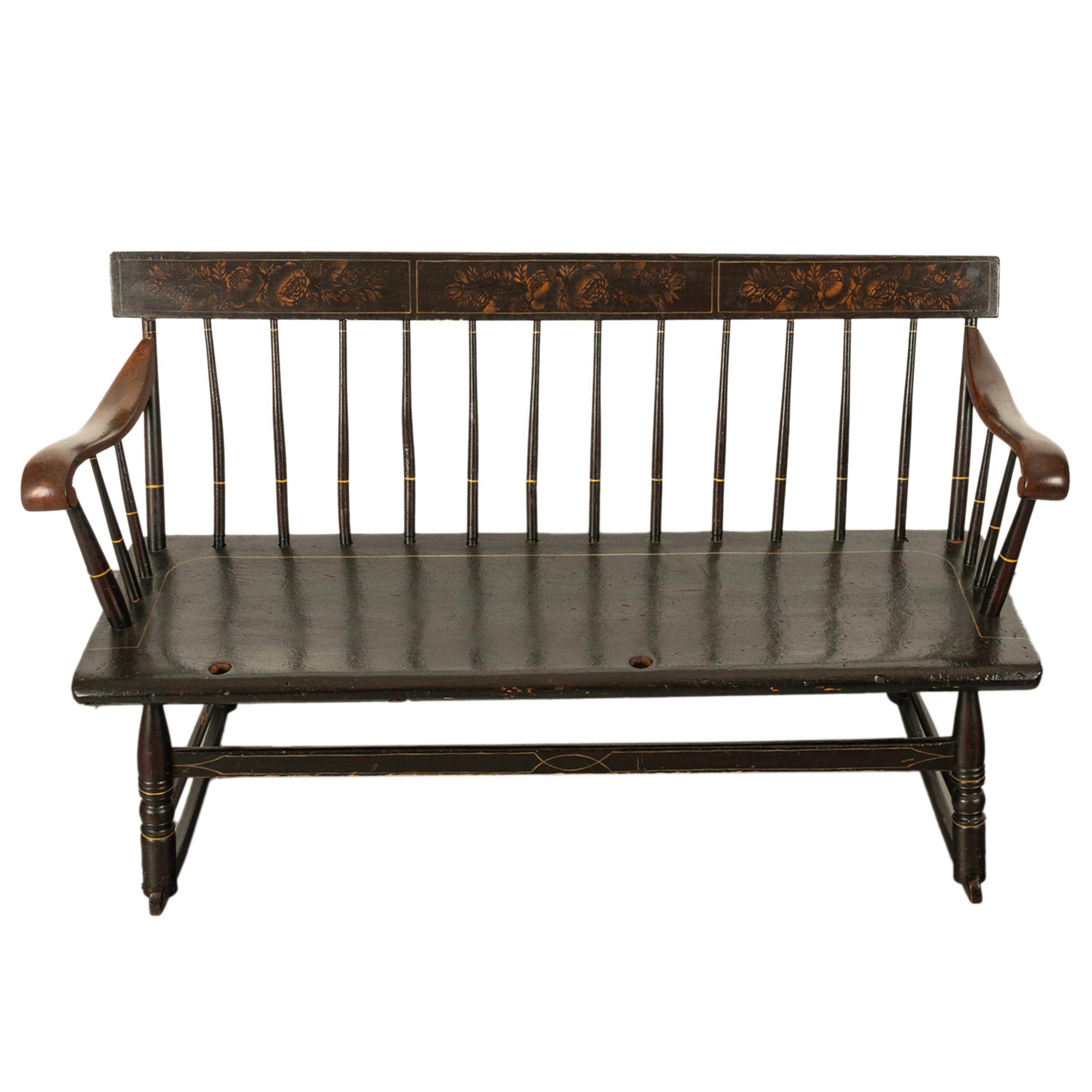 Antique American Mammy Rocking Windsor Rocking Bench Settee Original Paint 1835 9