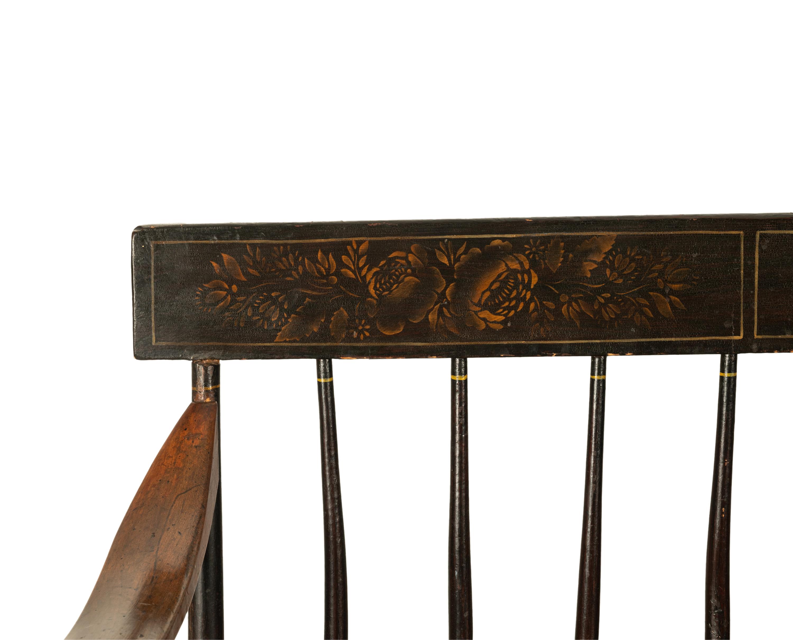 Antique American Mammy Rocking Windsor Rocking Bench Settee Original Paint 1835 11