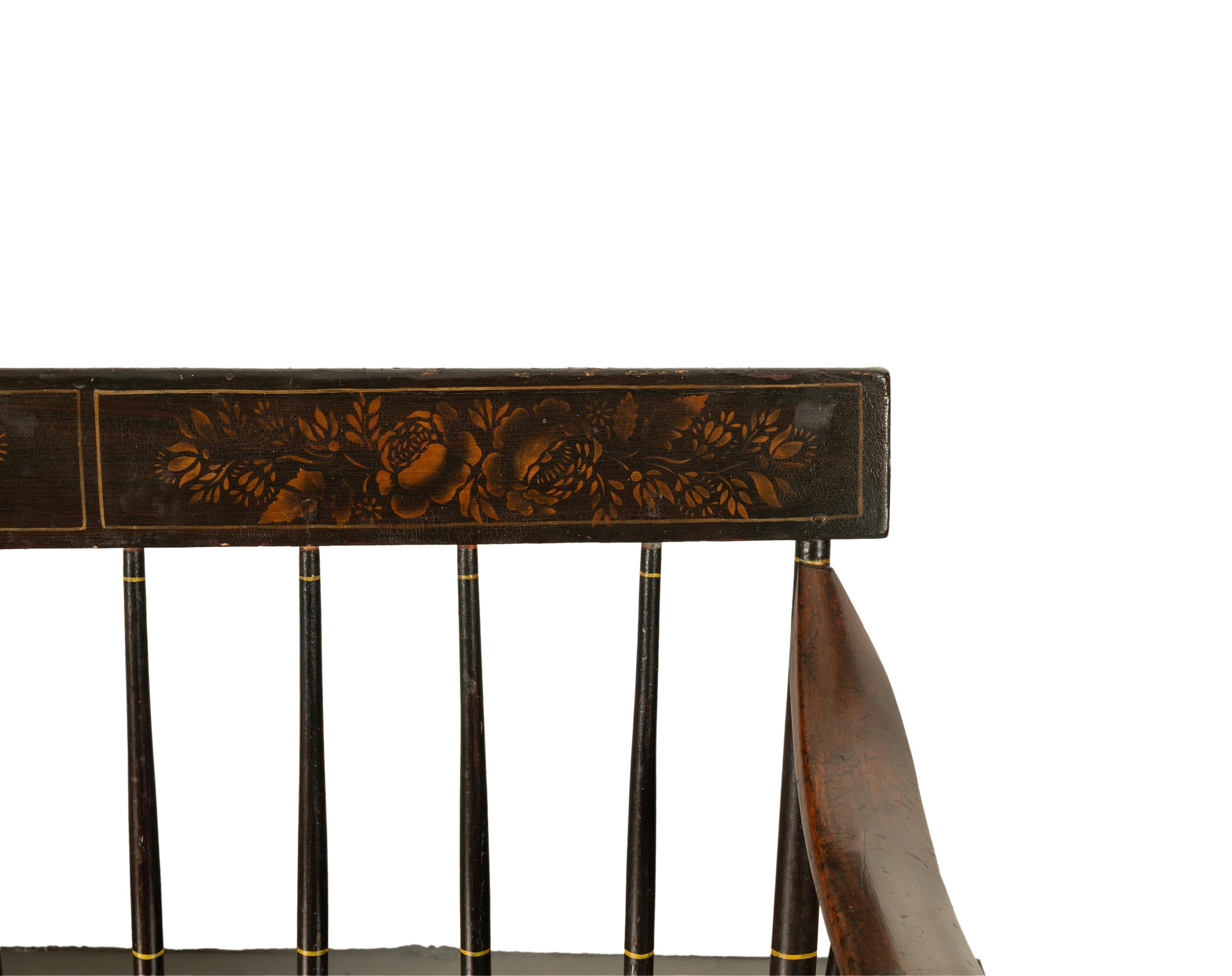 Antique American Mammy Rocking Windsor Rocking Bench Settee Original Paint 1835 12