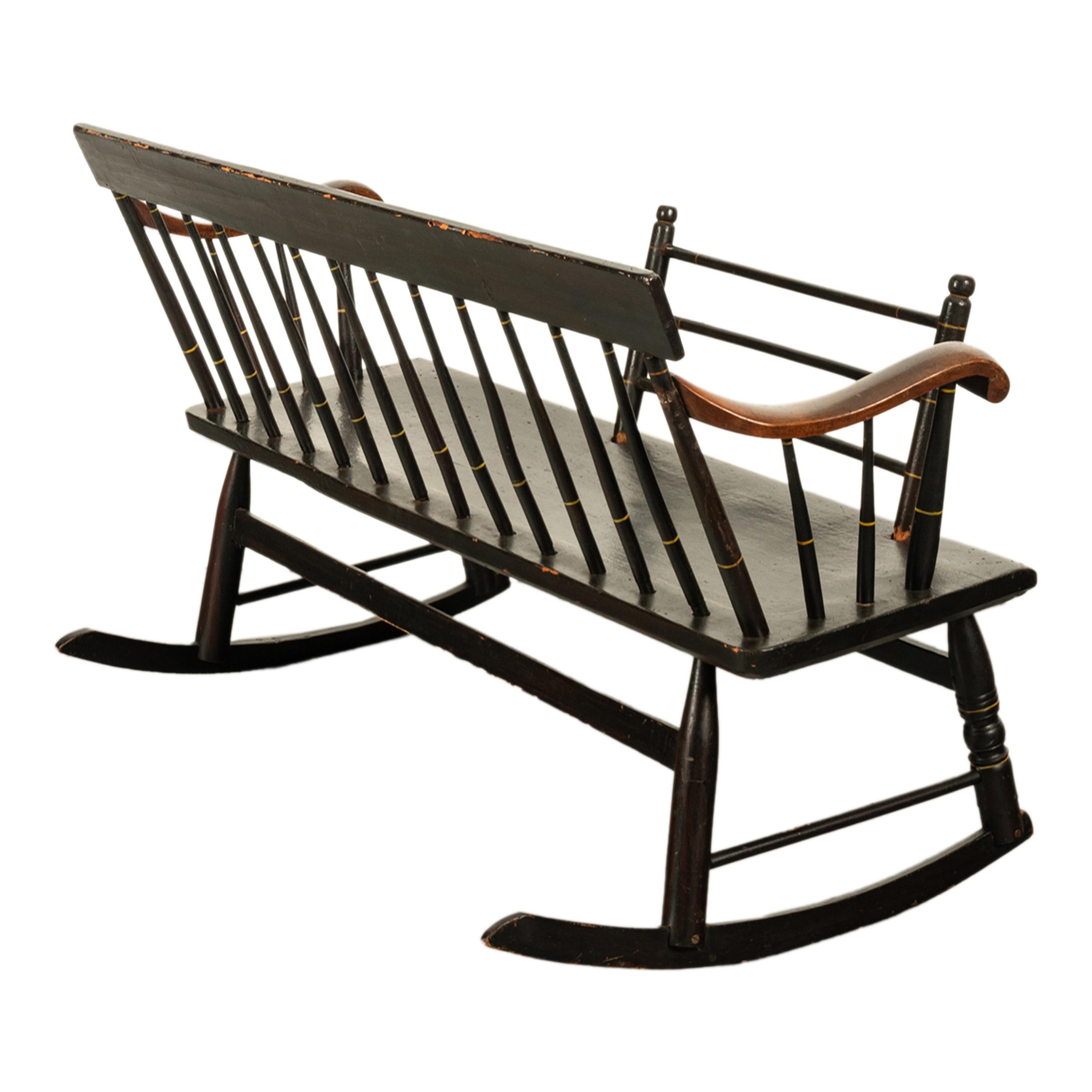 Mid-19th Century Antique American Mammy Rocking Windsor Rocking Bench Settee Original Paint 1835