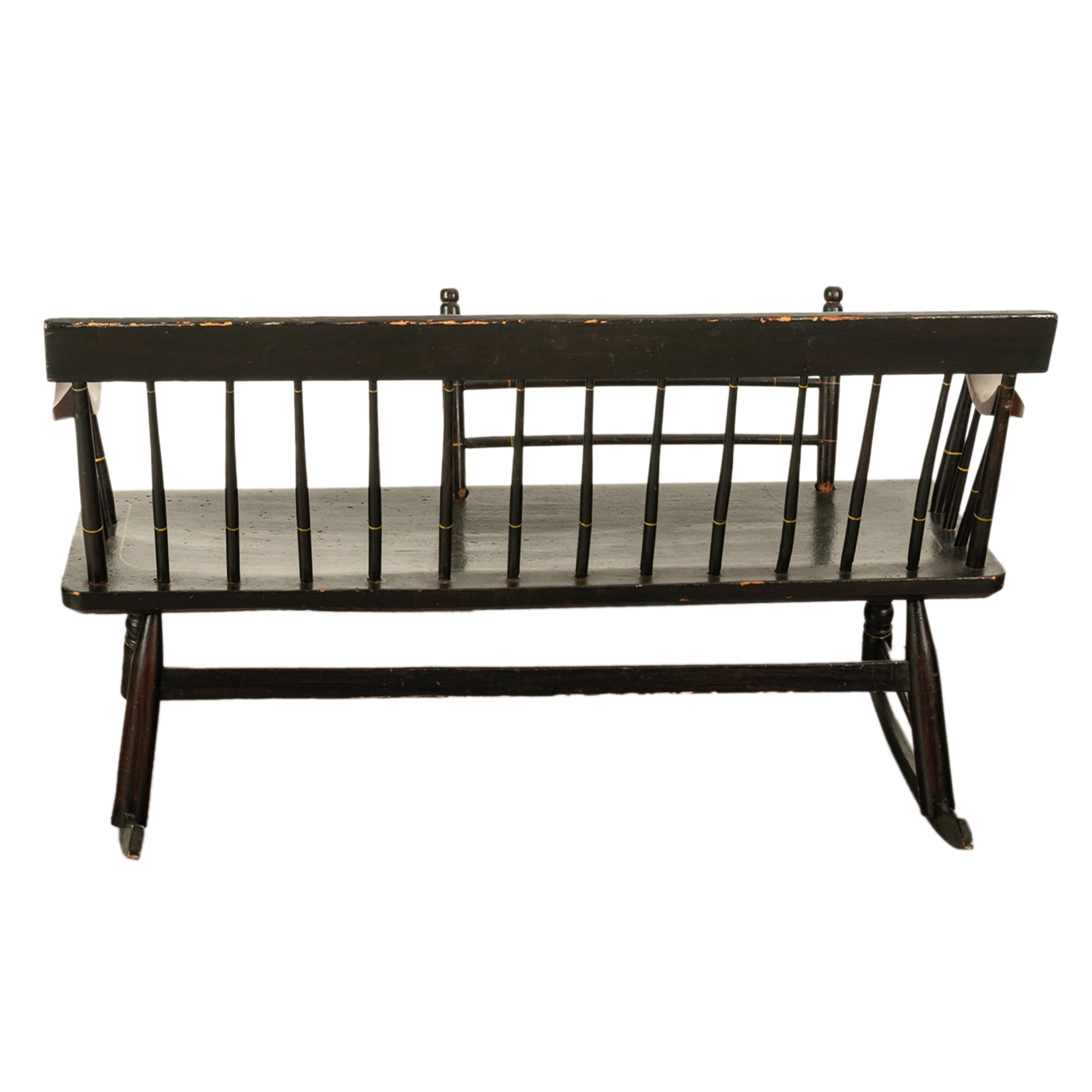 Ash Antique American Mammy Rocking Windsor Rocking Bench Settee Original Paint 1835